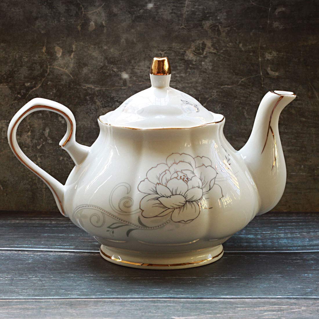 Premium Jomop Ceramic Teapot with Elegant Floral Design - 855ml (4 Cups) in Luxurious Gold - Perfect for Afternoon Tea, Gifts & Home Decor