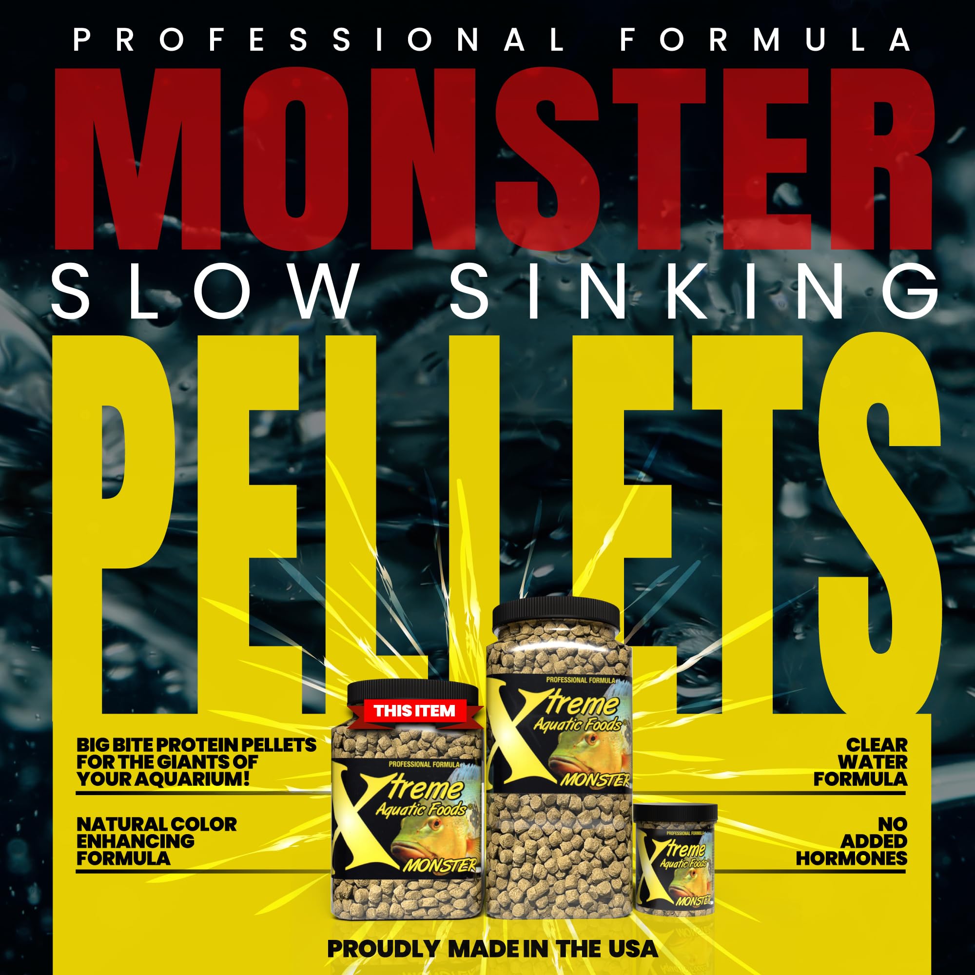 Xtreme Monster 9.0mm Slow Sinking Fish Food Pellets - High Protein Diet for Large Cichlids, Monster Fish & Aggressive Eaters - Supports Immune & Digestive Health - USA Farm Grown (18oz) - Perfect for Freshwater Aquariums & Pond Feeding