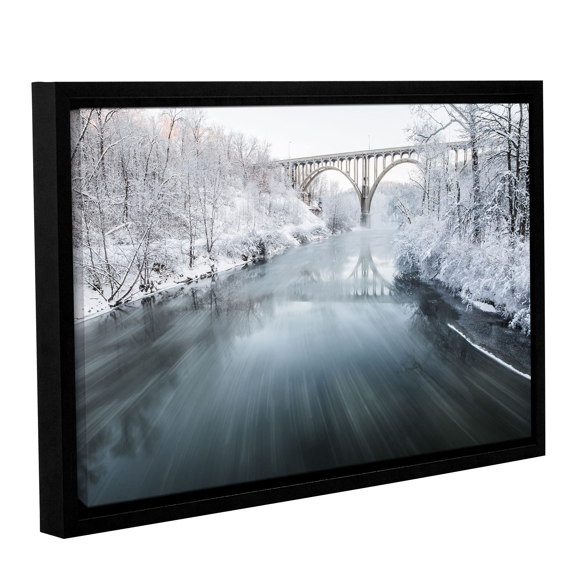 Greg Murray 'Cuyahoga River Ice Flow' Framed Canvas Wall Art - 24x36 Inches Gallery Wrapped Floater Frame - Perfect for Living Room, Bedroom & Office Decor