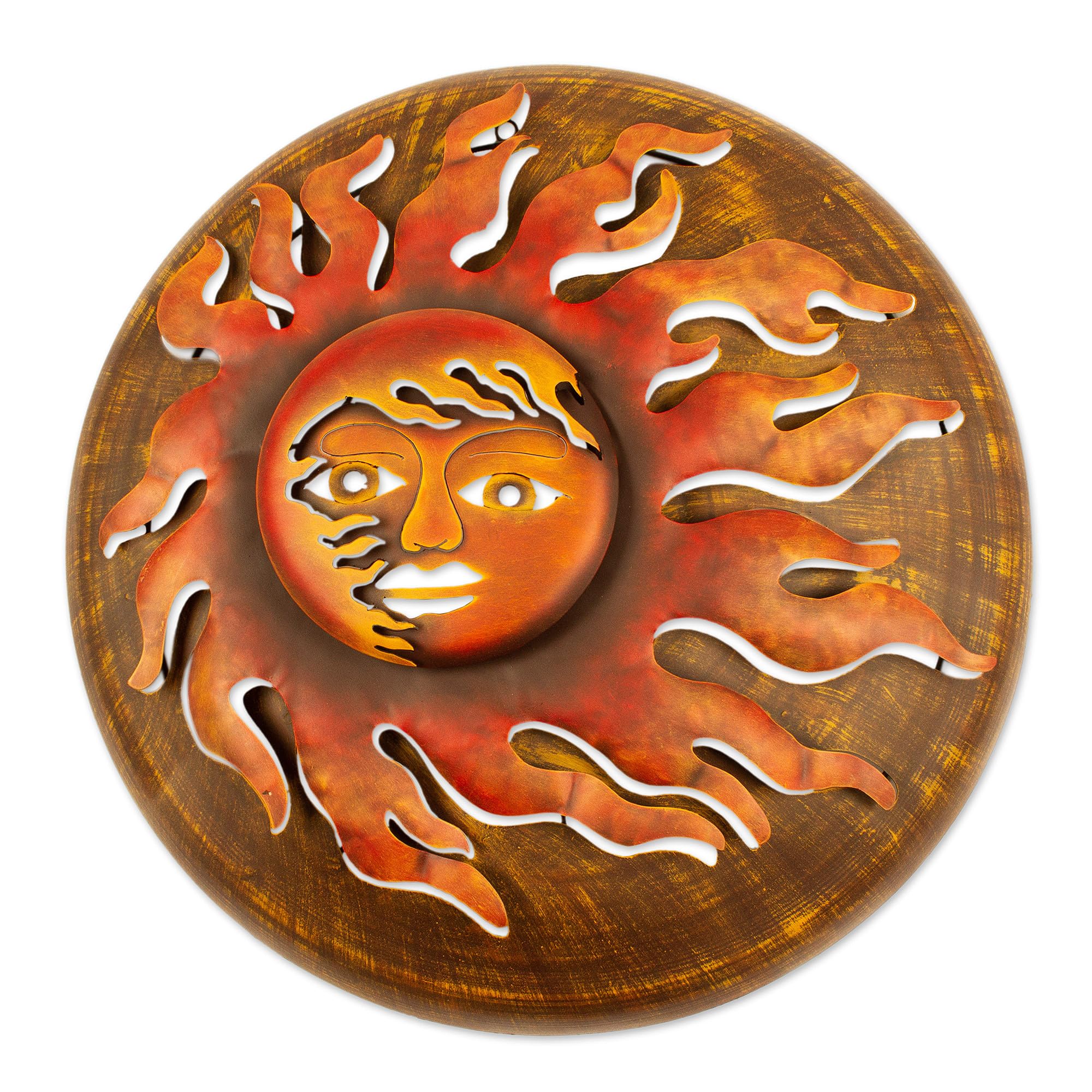 NOVICA Handcrafted Sun and Moon Iron Candle Holder - Orange 'Ixtapa Sun' Design for Home Decor, Wedding Centerpieces & Boho Table Settings