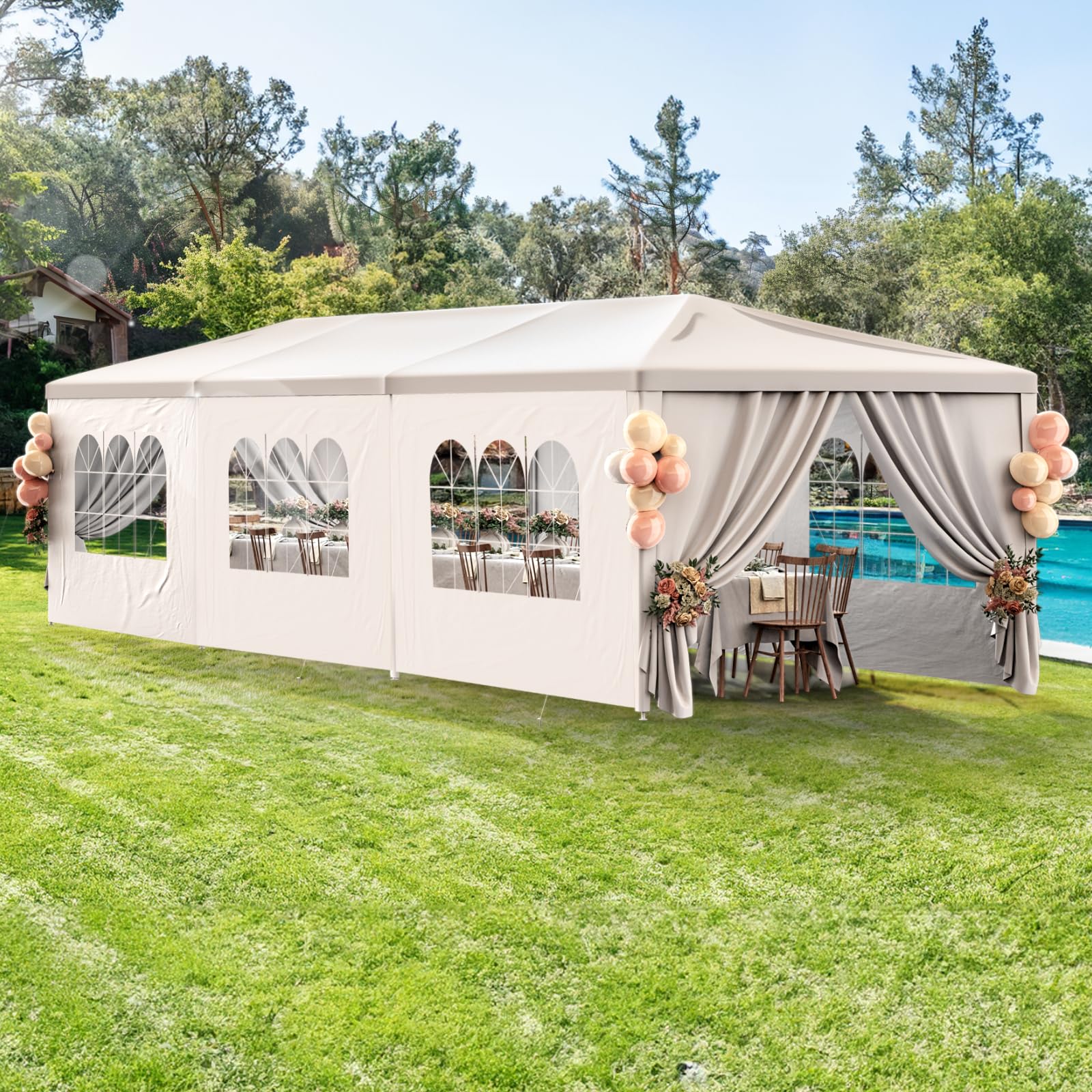 10x30 Heavy Duty Waterproof Party Tent - Outdoor Wedding, BBQ, Event Canopy with 8 Removable Sidewalls | Perfect for Backyard Parties, Festivals & Commercial Events