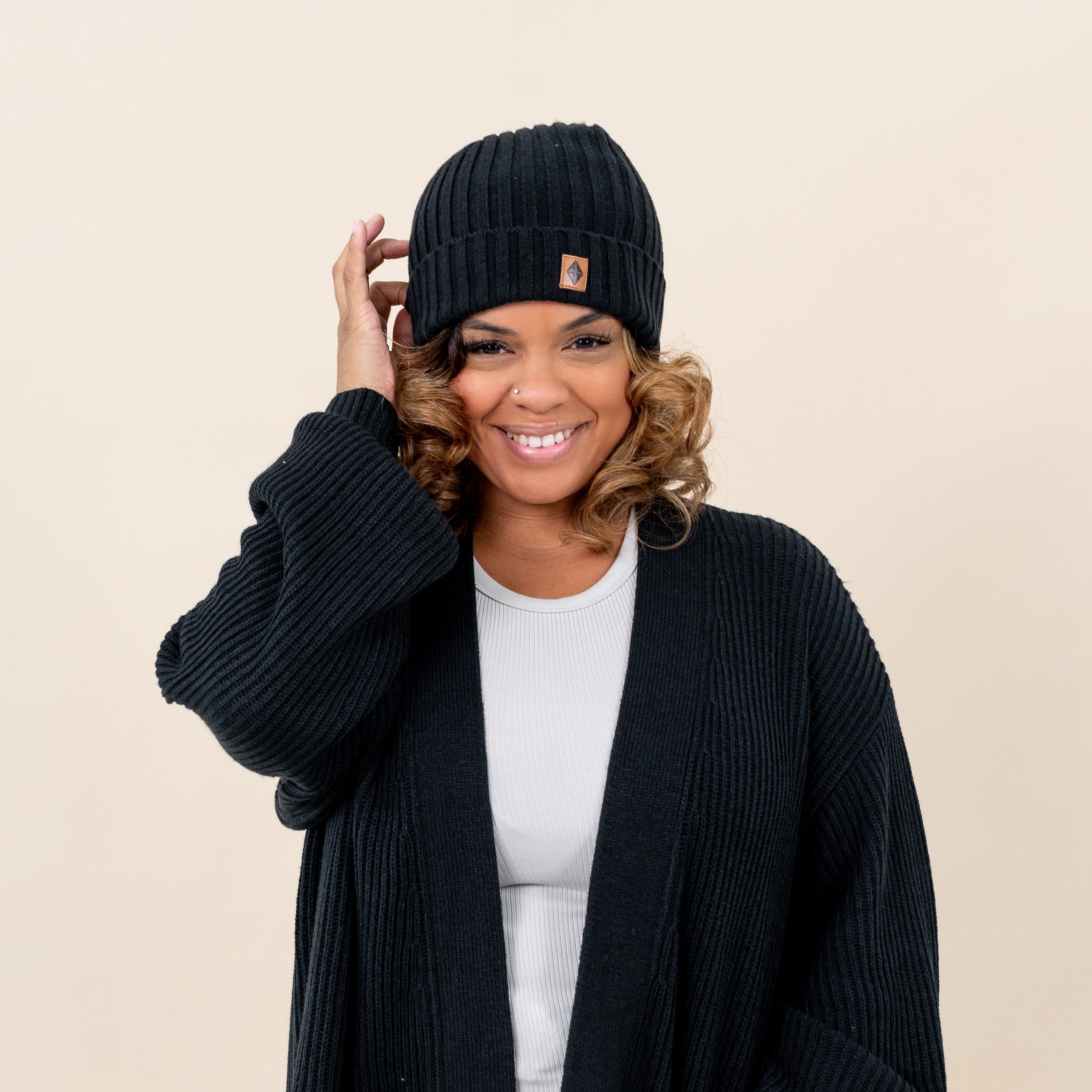 Chunky Knit Ribbed Beanie for Men & Women - Soft Winter Hat for Cold Weather - Midnight Black - Cozy Outdoor Accessory for Skiing, Hiking and Daily Wear