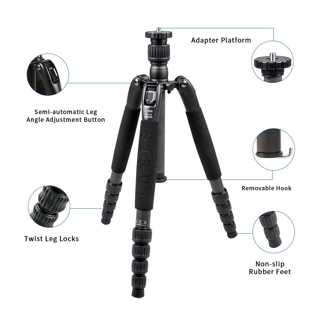 Sirui T-1205SK Carbon Fiber Travel Tripod & Monopod - Lightweight Compact Camera Stand for Photography, Vlogging & Outdoor Adventures