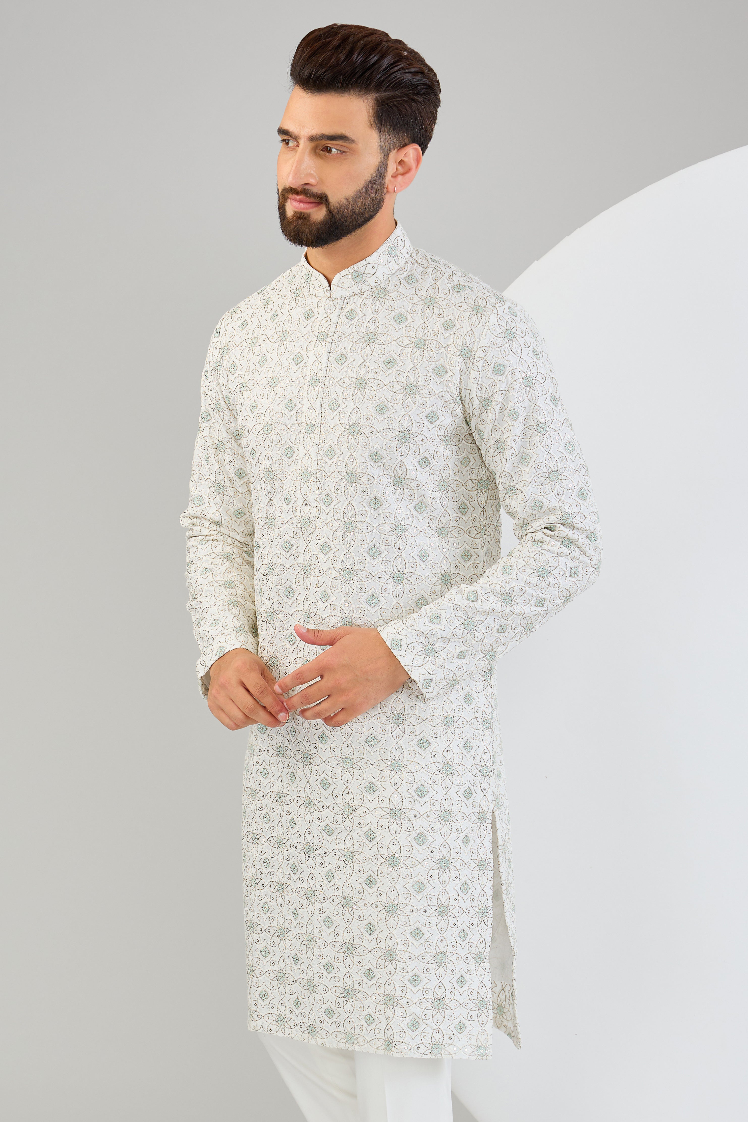 Elegant Ivory Chikankari Kurta with Intricate Multi-Thread & Zari Embroidery - Perfect for Festivals, Weddings & Ethnic Fashion