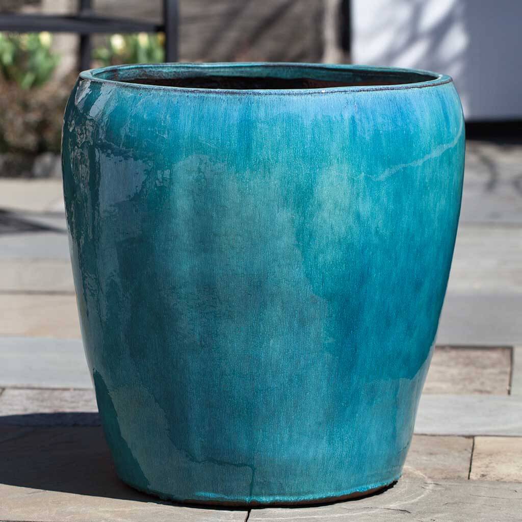 Campania International Ellesmere Planter Set of 3 - Aqua Blue Outdoor Garden Plant Pots for Patio, Deck & Home Decor | Perfect for Flowers, Herbs & Succulents