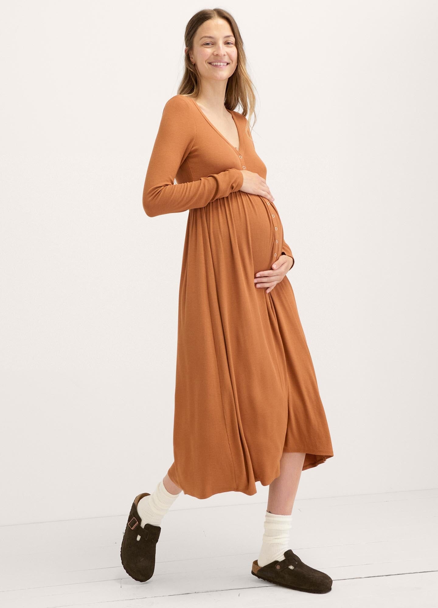Ultra-Soft Ribbed Nursing Dress for Breastfeeding Moms - Comfortable Maternity Wear for Nursing, Lounging & Everyday Use