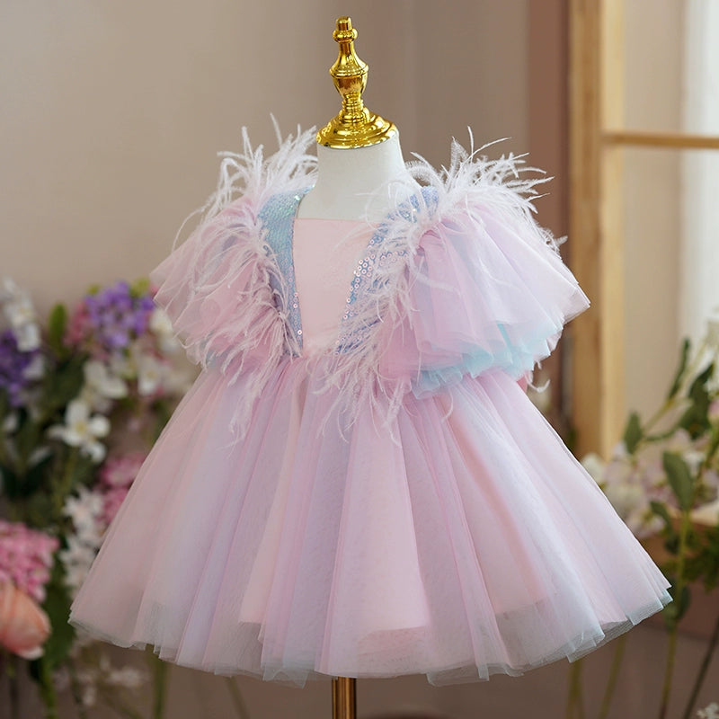 Pink Satin Flower Girl Dress for Princess - Tea Length Square Neckline - Perfect for Weddings, Parties & Special Occasions