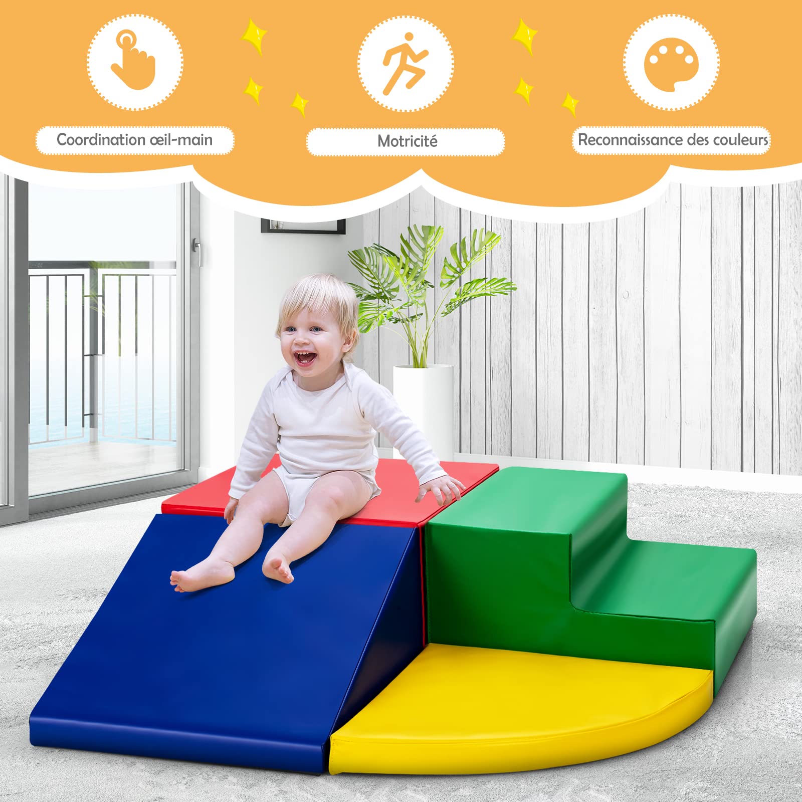 DREAMADE Kids Building Blocks Set with Stairs & Slide - Educational STEM Toys for Toddlers, Various Shapes & Colors - Perfect for Home Play & Kindergarten Learning Activities (Multicolor)