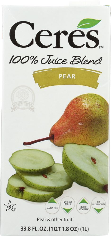 Organic Ceres 100% Pure Pear Fruit Juice Blend - 33.8oz Bottle (Pack of 12) | No Added Sugar, Non-GMO, Gluten Free | Perfect for Breakfast, Healthy Snacks & Kids Lunchboxes