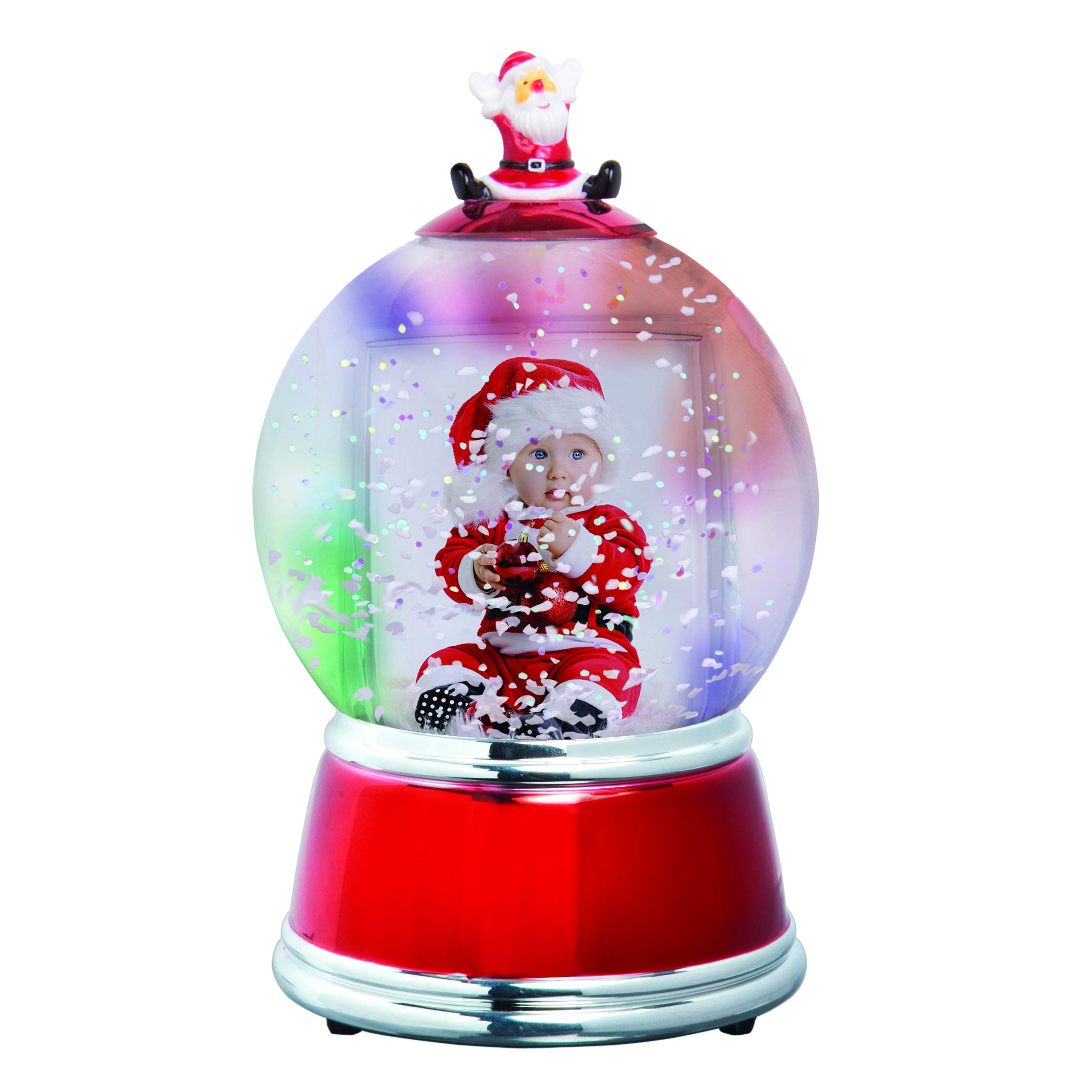 Santa Photo Snow Globe with Red and Silver Base - Christmas Decoration for Home, Office & Gift Giving | Perfect for Holiday Displays, Mantel Decor & Festive Parties