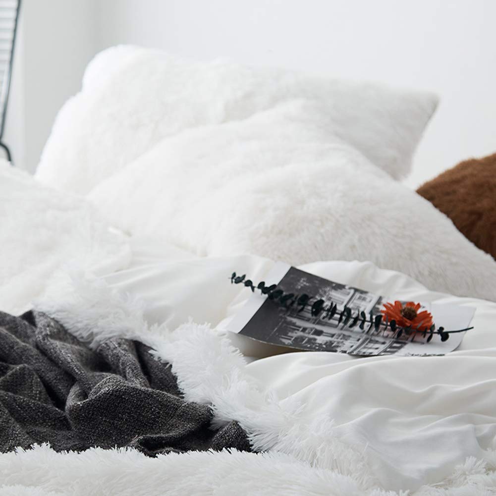MorroMorn 5-Piece Shaggy Duvet Cover Set - Ultra Soft Faux Fur Luxury Bedding for Full/Queen Size (White) | Cozy Winter Bedroom Upgrade & Boho Home Decor