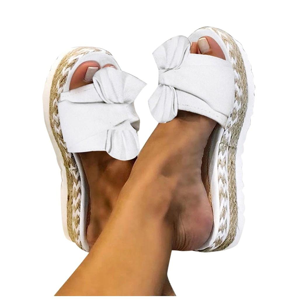 NOLDARES Women's Fashion Bow Knot Espadrille Platform Sandals - Slip On Casual Slides for Summer Beach, Pool, and Outdoor Wear