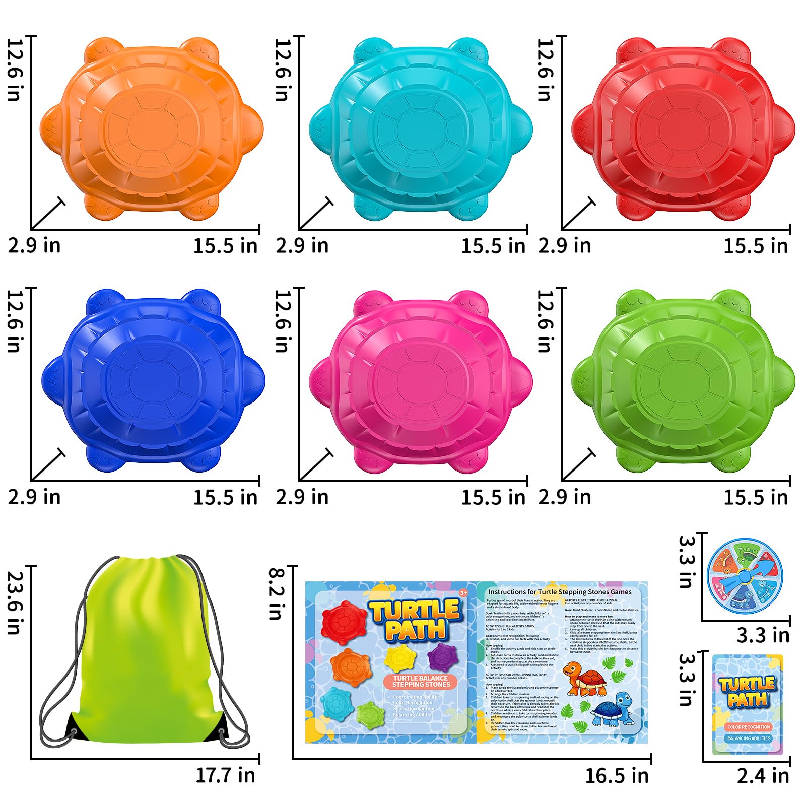 Non-Slip Turtle Stepping Stones for Kids Ages 3-8 | 6-Piece Balance & Coordination Toys for Indoor/Outdoor Play | Perfect for Obstacle Courses, Backyard Games & Sensory Play | Great Gift for Toddlers & Preschoolers