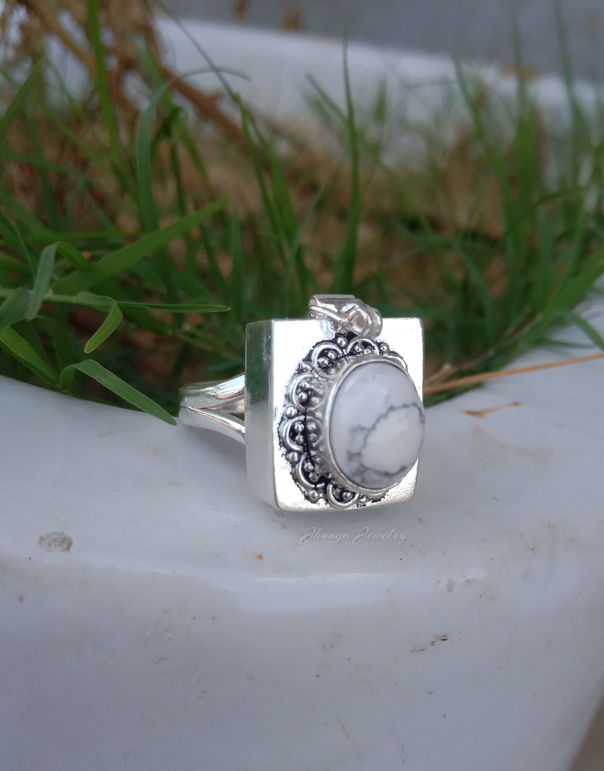 White Howlite Poison Ring - Handmade 925 Sterling Silver Secret Box Ring with Openable Compartment | Perfect for Medicine, Pills, or Keepsakes | Unique Gothic Jewelry for Cosplay, Halloween, and Alternative Fashion