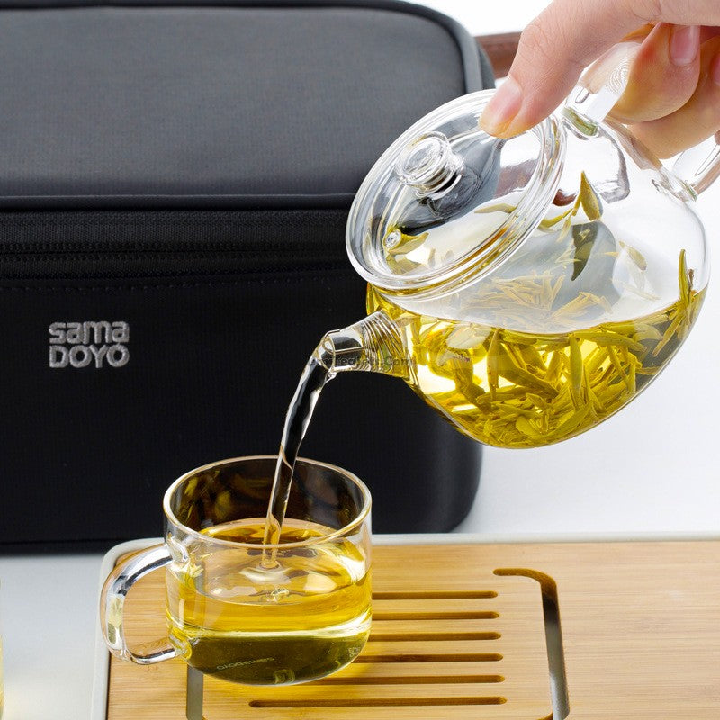 Premium Glass Travel Tea Set with Bamboo Tray - Portable Tea Infuser for Camping, Office & Gifts - BPA-Free Loose Leaf Tea Accessories