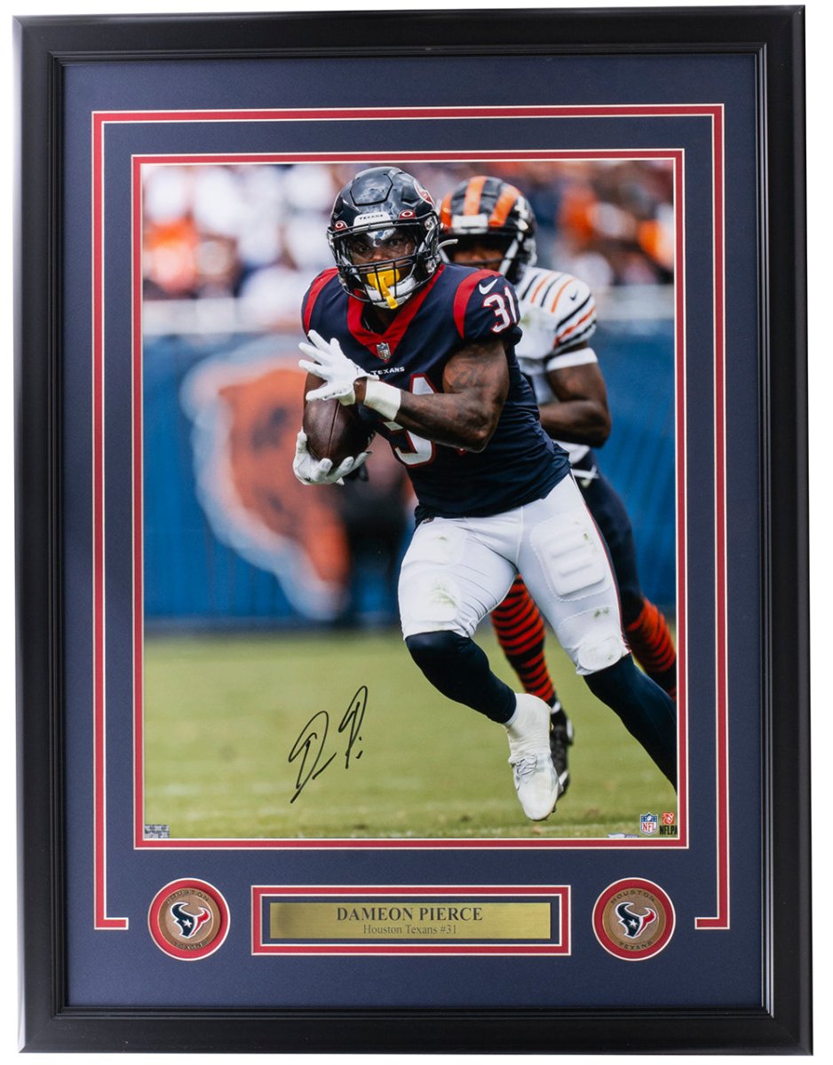 Dameon Pierce Autographed Houston Texans 16x20 Framed Photo - Limited Edition NFL Memorabilia - Perfect for Sports Fans, Collectors, and Home or Office Decor