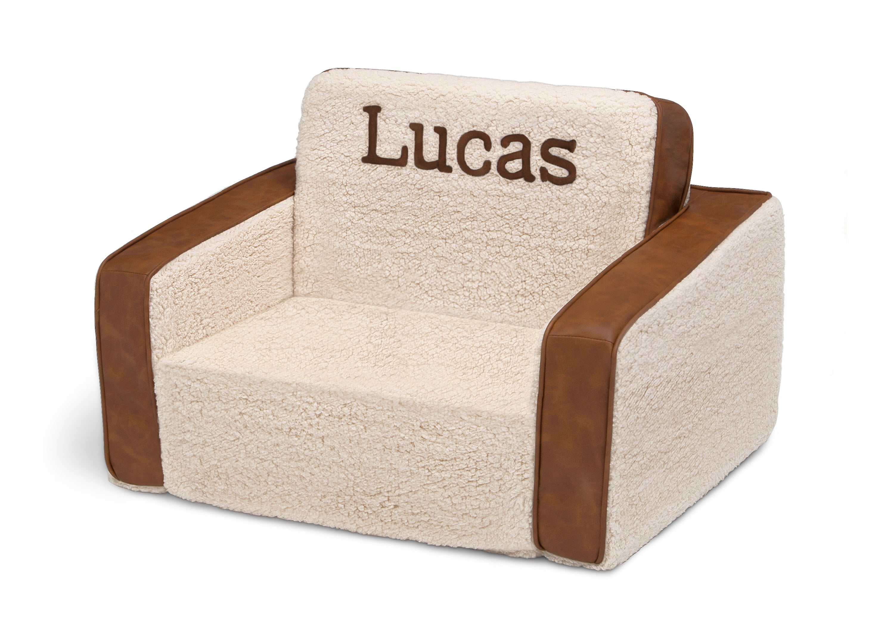 Personalized Cozee Flip Out Sherpa and Faux Leather 2-in-1 Convertible Chair to Lounger for Kids - Perfect for Bedroom, Playroom & Reading Nook Comfort