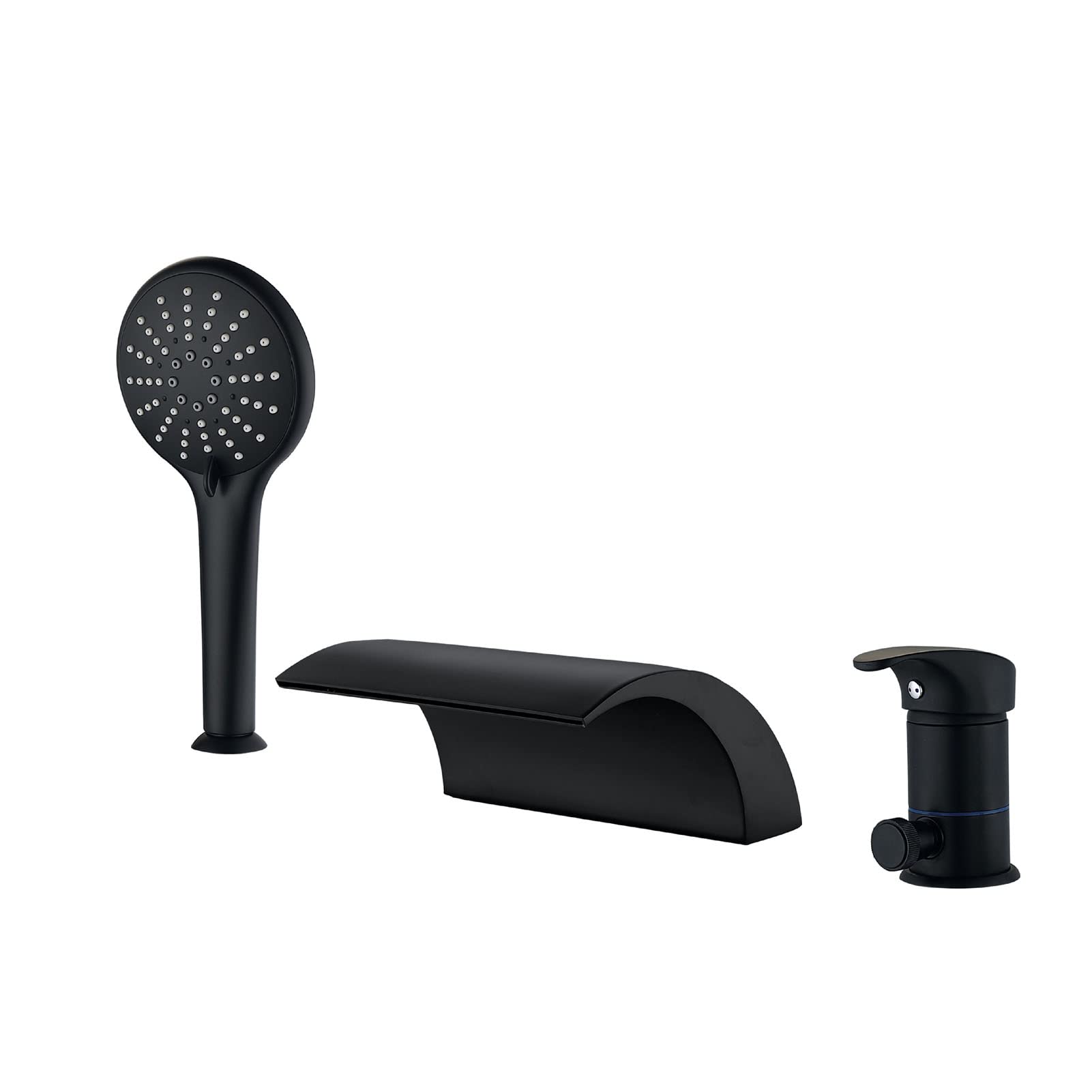 Matte Black Waterfall Bathtub Faucet with Hand Shower - 3 Hole Single Handle Tub Mixer Tap - Modern Brass Bathroom Shower Faucet for Spa-Like Relaxation and Luxurious Bathing Experience