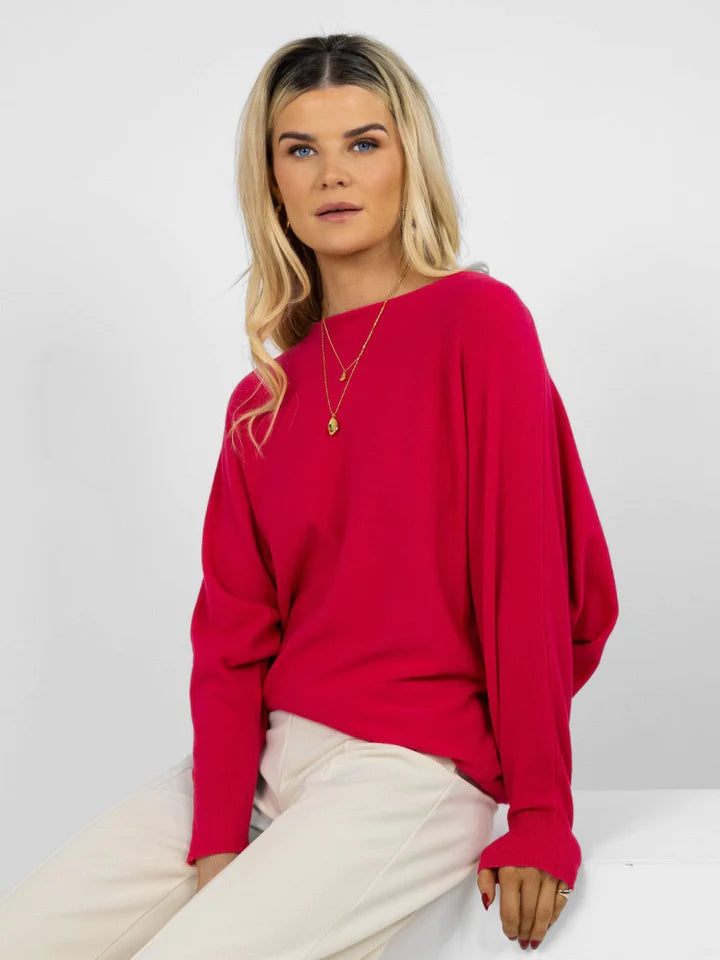 ELBA JUMPER (RASPBERRY) - Women's Soft Knit Sweater for Fall & Winter - Cozy Casual Pullover for Office, Dating & Weekend Outings