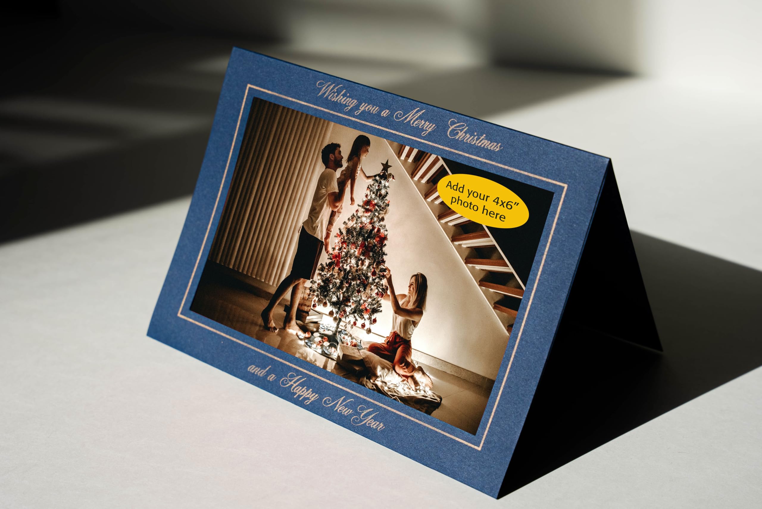 Premium 4x6 Photo Insert Cards with Envelopes - Deep Blue & Gold Ink Holiday Greeting Cards for Christmas & New Year - Pack of 10 - Perfect for Family Photos, Scrapbooking & Seasonal Wishes