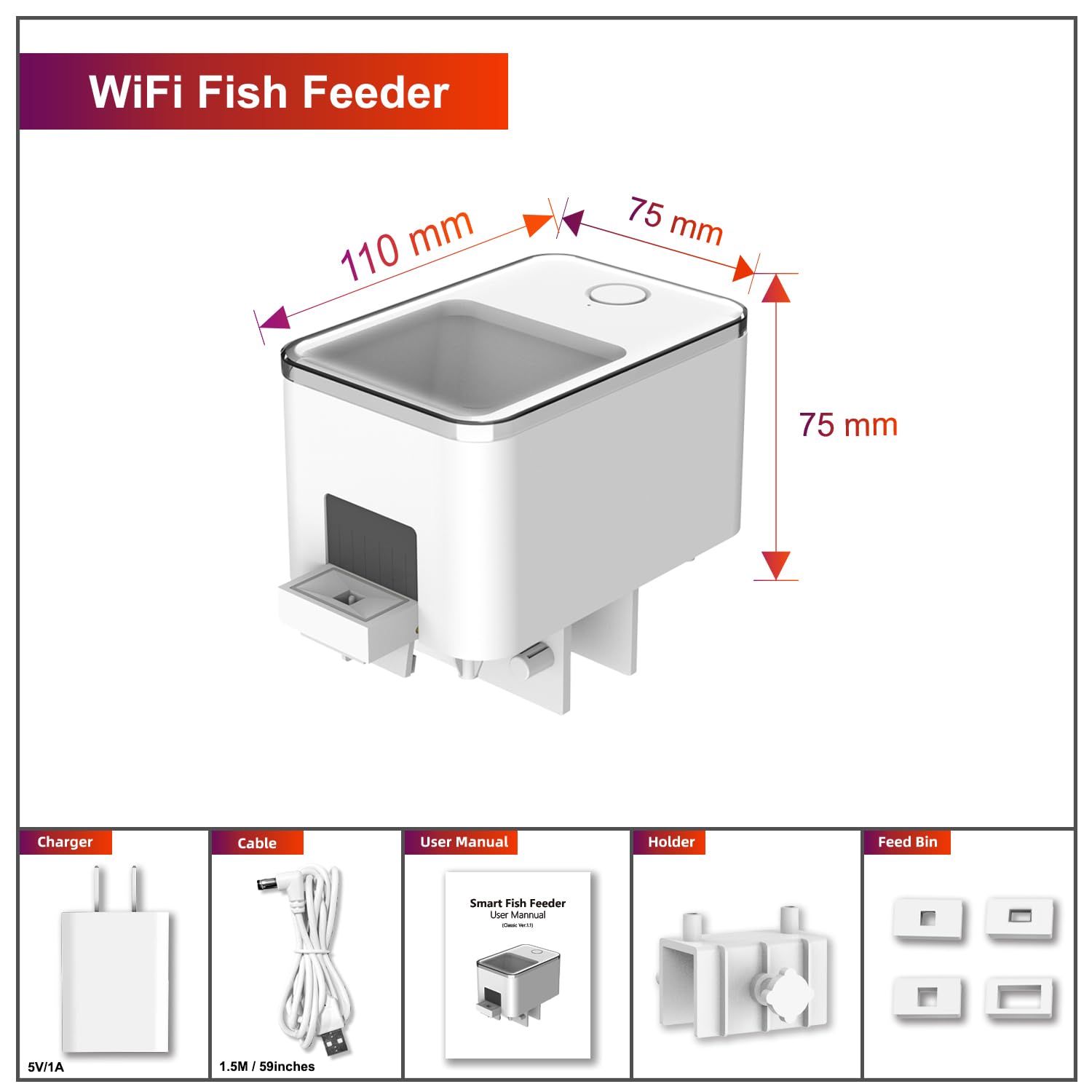 Automatic WiFi Fish Feeder for Aquarium - Smart App Controlled Fish Food Dispenser with Timer & USB Power - Perfect for Pelleted Fish Food - Ideal for Vacation Care & Daily Feeding
