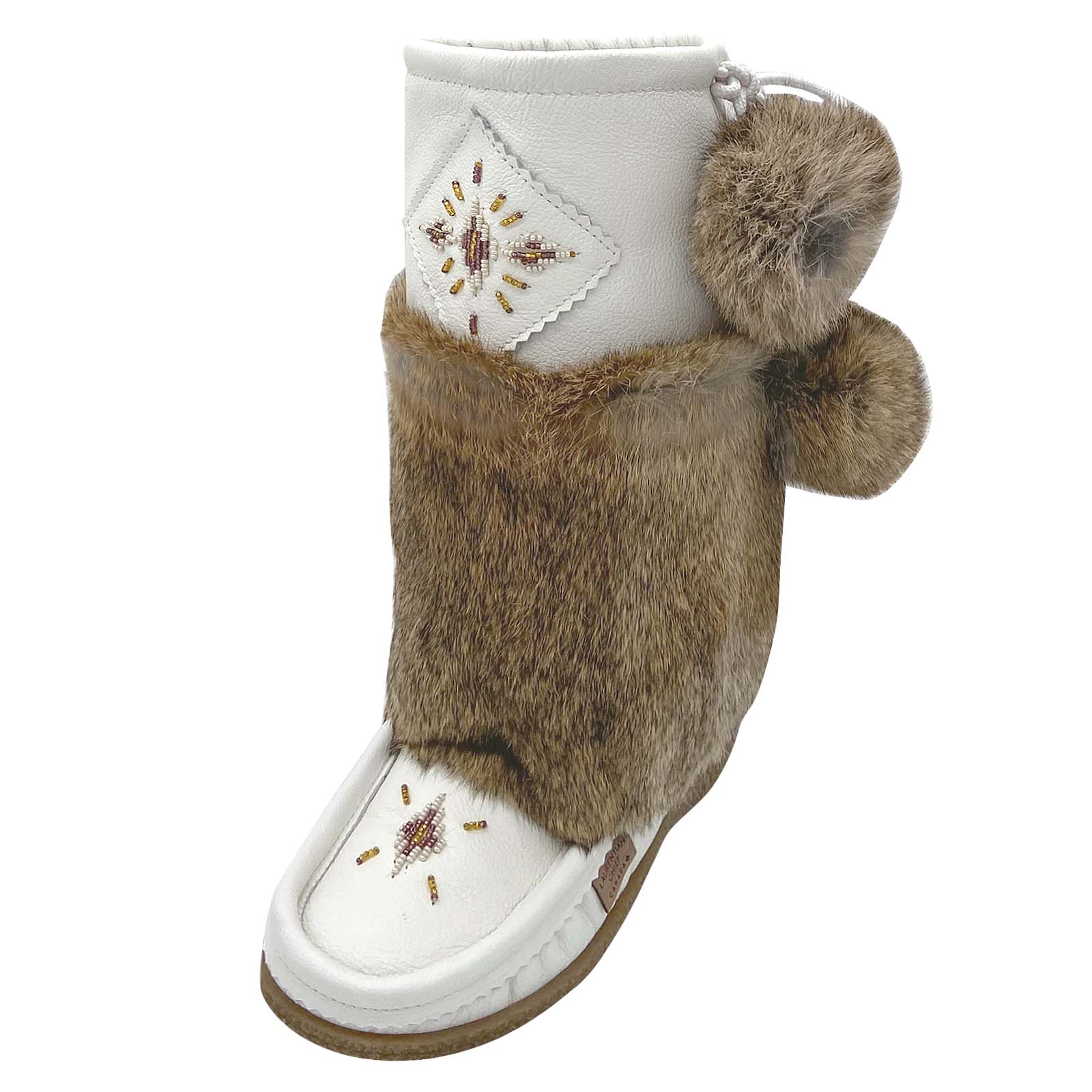 Women's Warm Leather Mid-Calf Fur Mukluks Boots - White & Old Brown | Winter Snow Shoes for Women, Cozy Outdoor & Indoor Wear