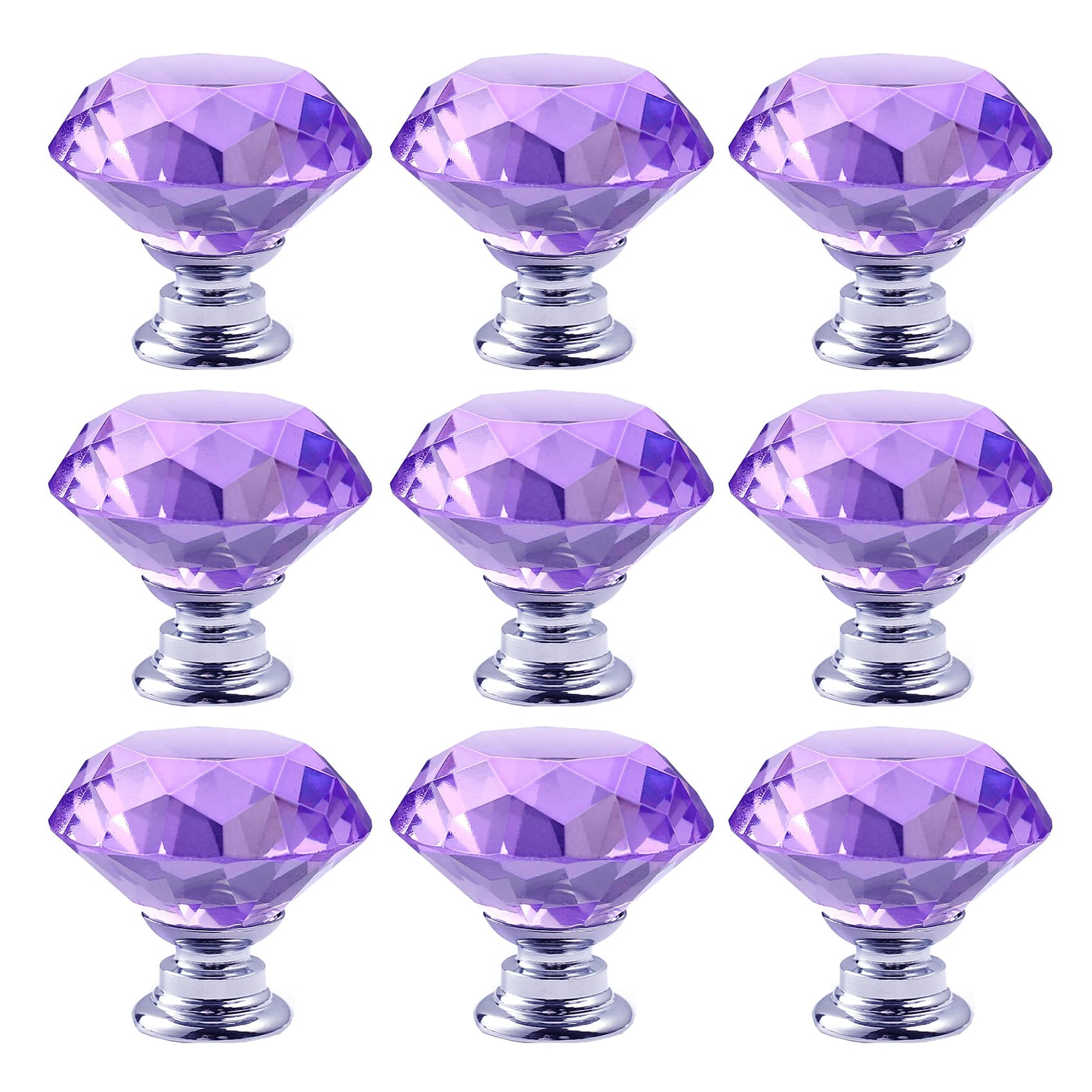 Ousyaah 9 Pack Crystal Glass Cabinet Knobs - Elegant Dresser Drawer Pulls & Furniture Handles for Kitchen Cabinets, Wardrobes, Cupboards & DIY Home Decor (Purple) - Perfect for Bedroom, Bathroom & Office Furniture Upgrade