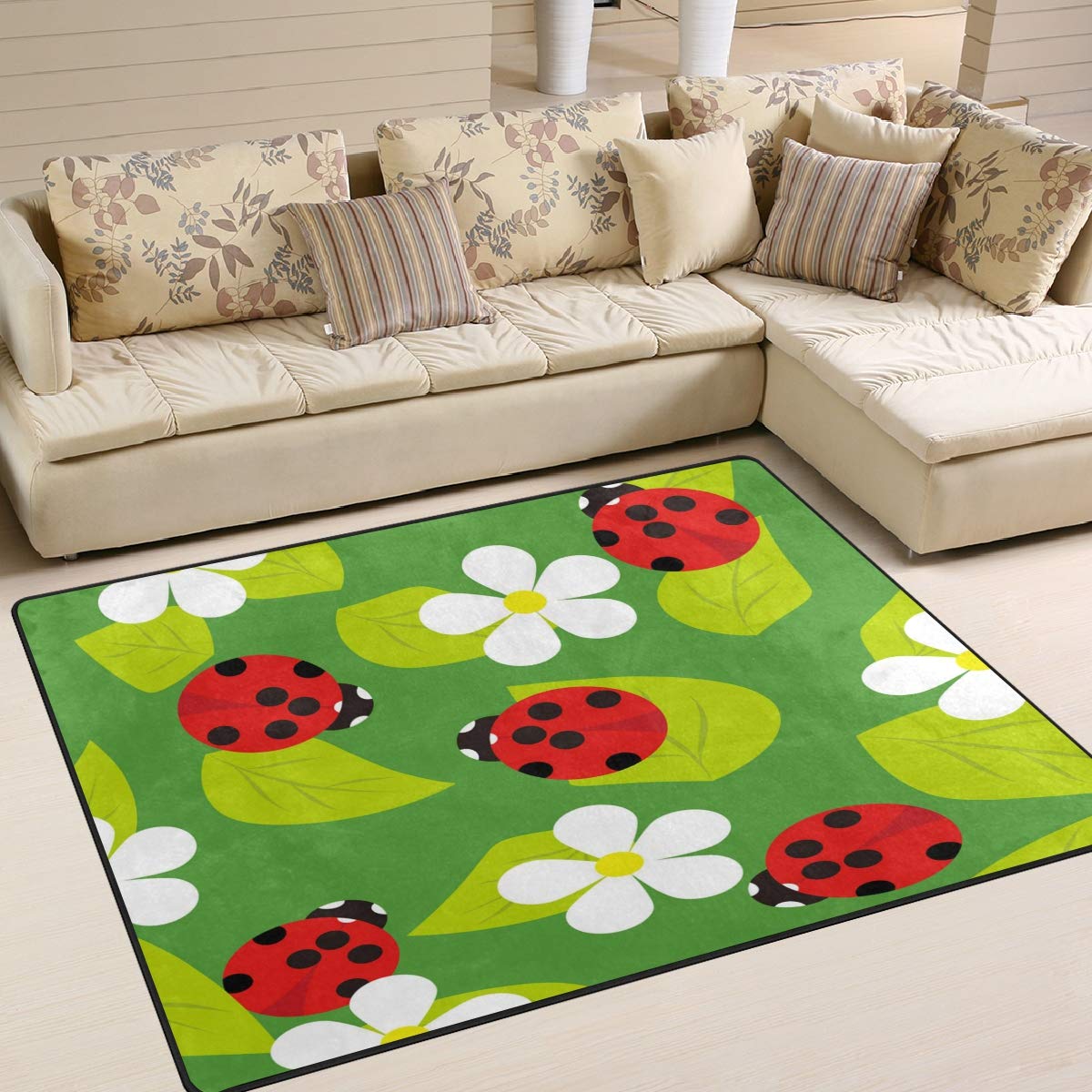 ALAZA Cartoon Ladybug Leaves Non-Slip Area Rug 5'3