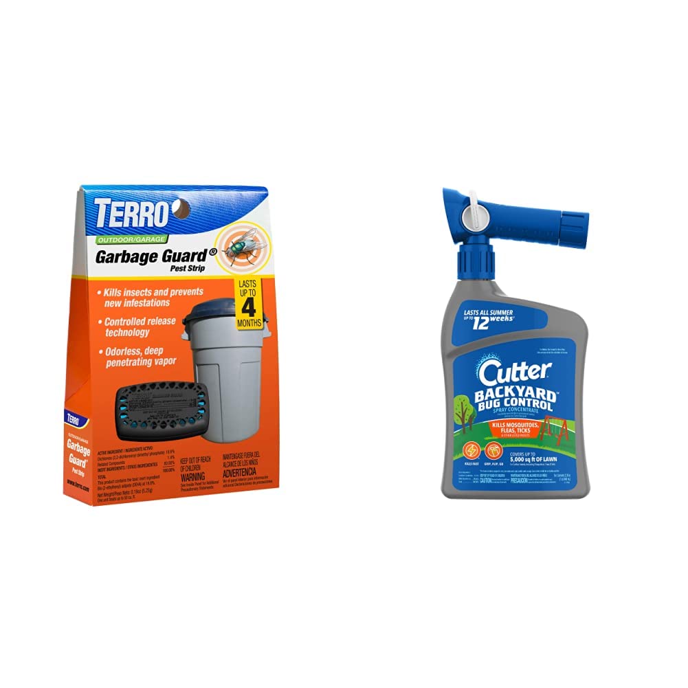TERRO T800 Garbage Guard Trash Can Insect Killer - Kills Flies, Maggots, Roaches, Beetles & Other Pests | Cutter HG-61067 32oz Bug Free Spray (1 Pack, Silver Bottle) | Indoor & Outdoor Use for Kitchens, Garages & Patios