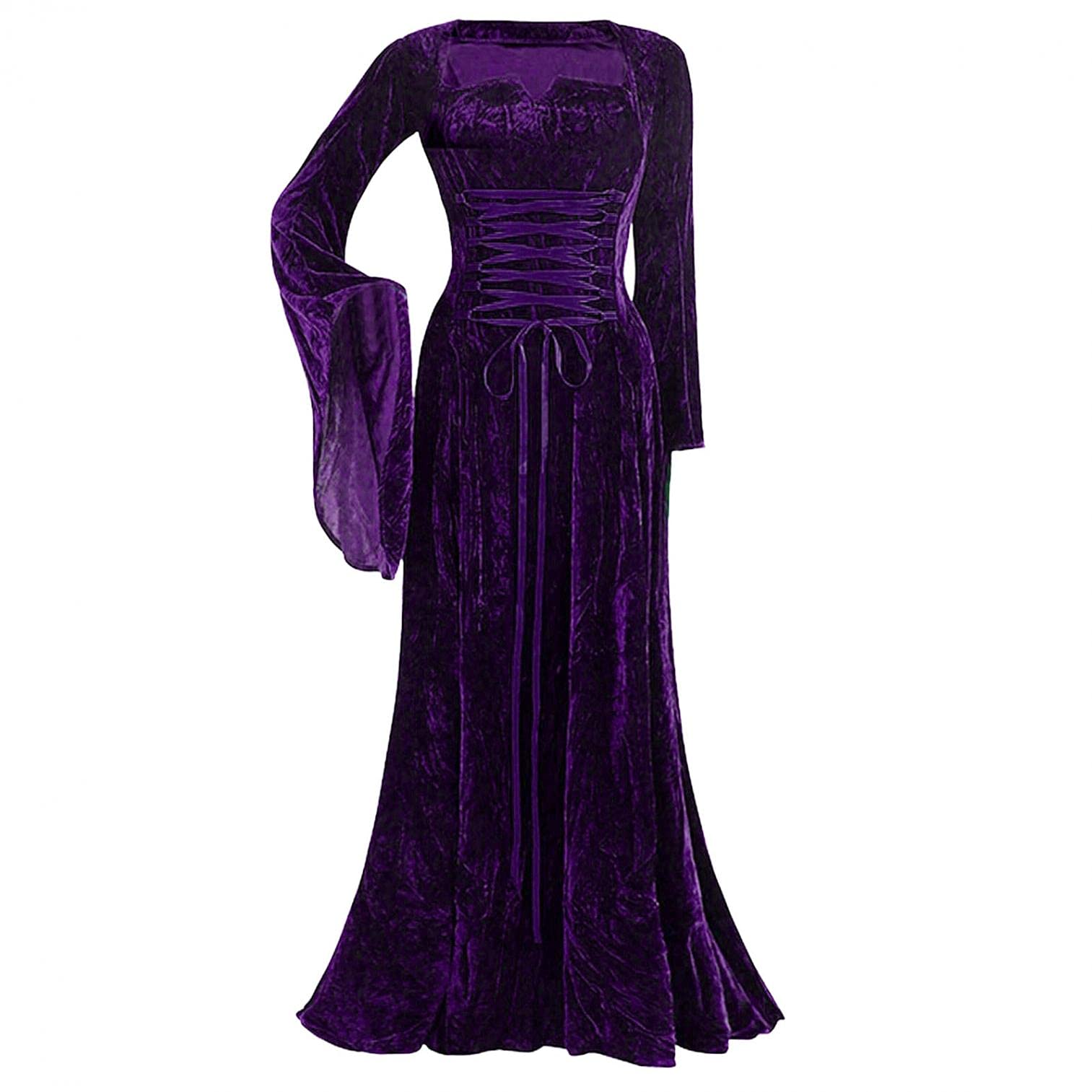Nulairt Women's Renaissance Costume Hooded Robe - Gothic Lace-Up Halloween Dress with High-Low Hem & Long Hood - Perfect for Cosplay, Medieval Fairs, and Themed Parties