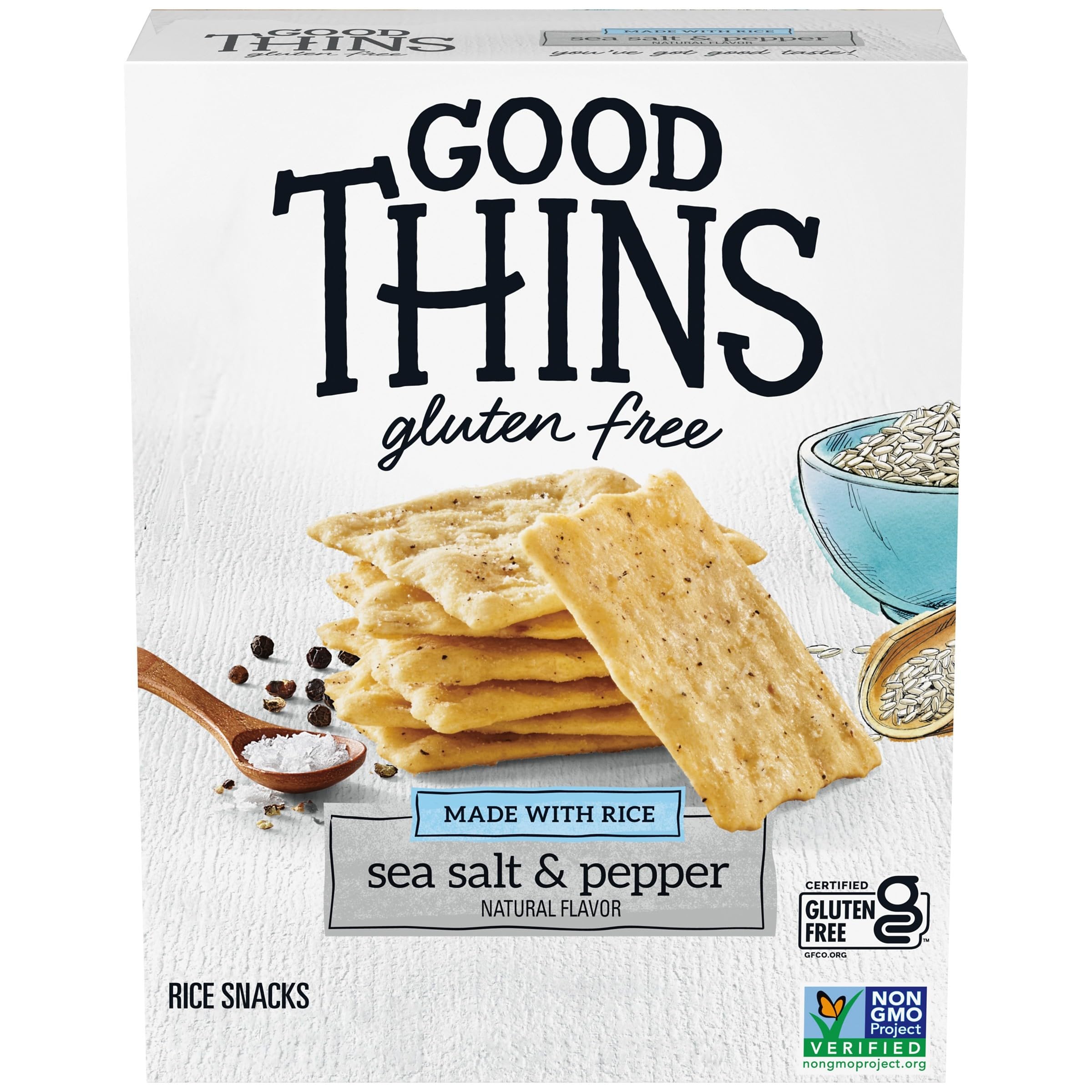 Gluten Free Sea Salt & Pepper Rice Snacks - Healthy Crackers for Adults & Kids, 3.5 oz - Perfect for Office Snacks, School Lunches & On-the-Go Travel