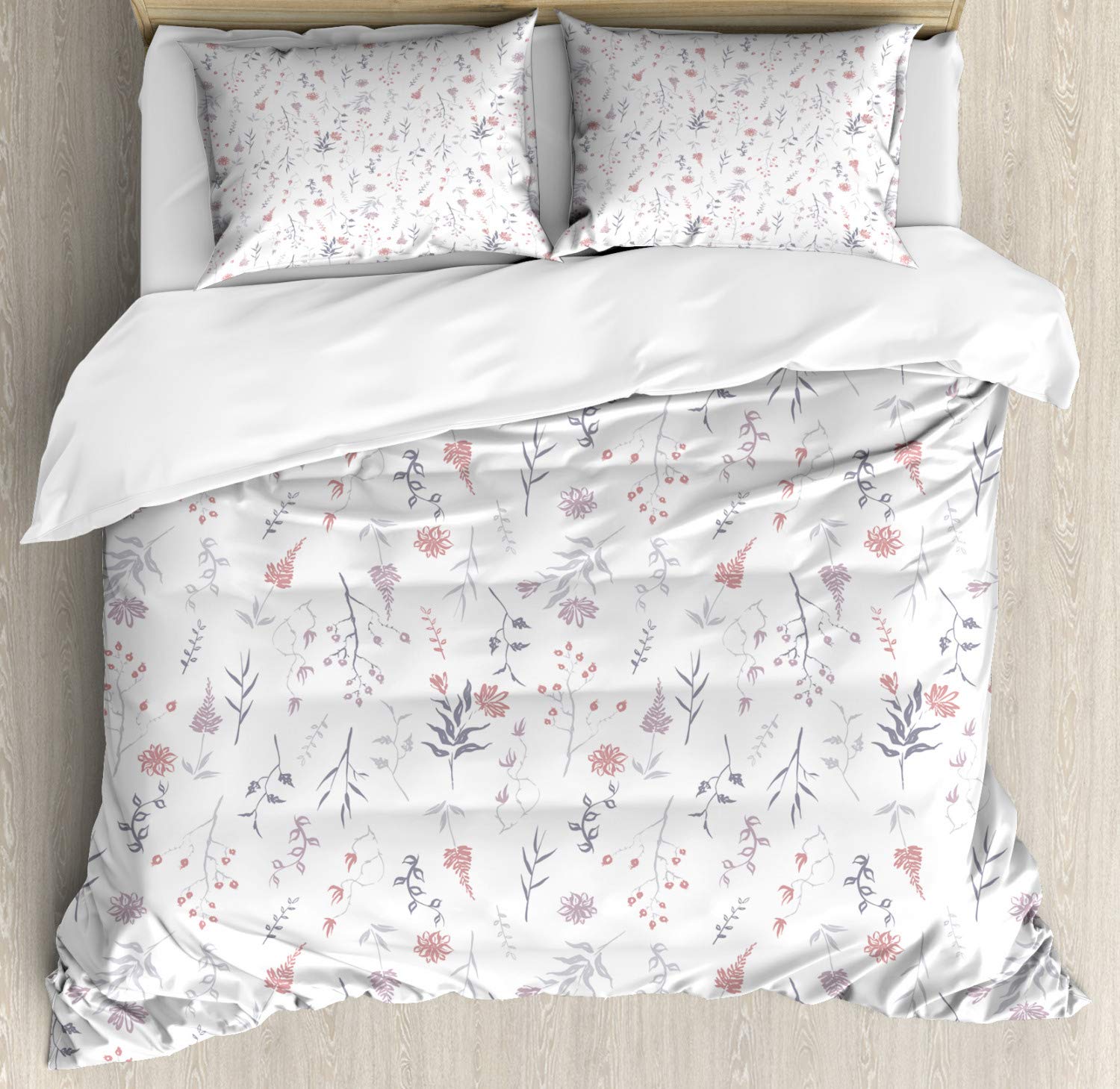 Ambesonne Botany Duvet Cover Set - Queen Size 3 Piece Bedding with 2 Pillow Shams, Gardening Herbs & Floral Pattern in Blush Lilac & White | Perfect for Spring Bedroom Decor, Farmhouse Style Home, and Botanical Themed Interior Design