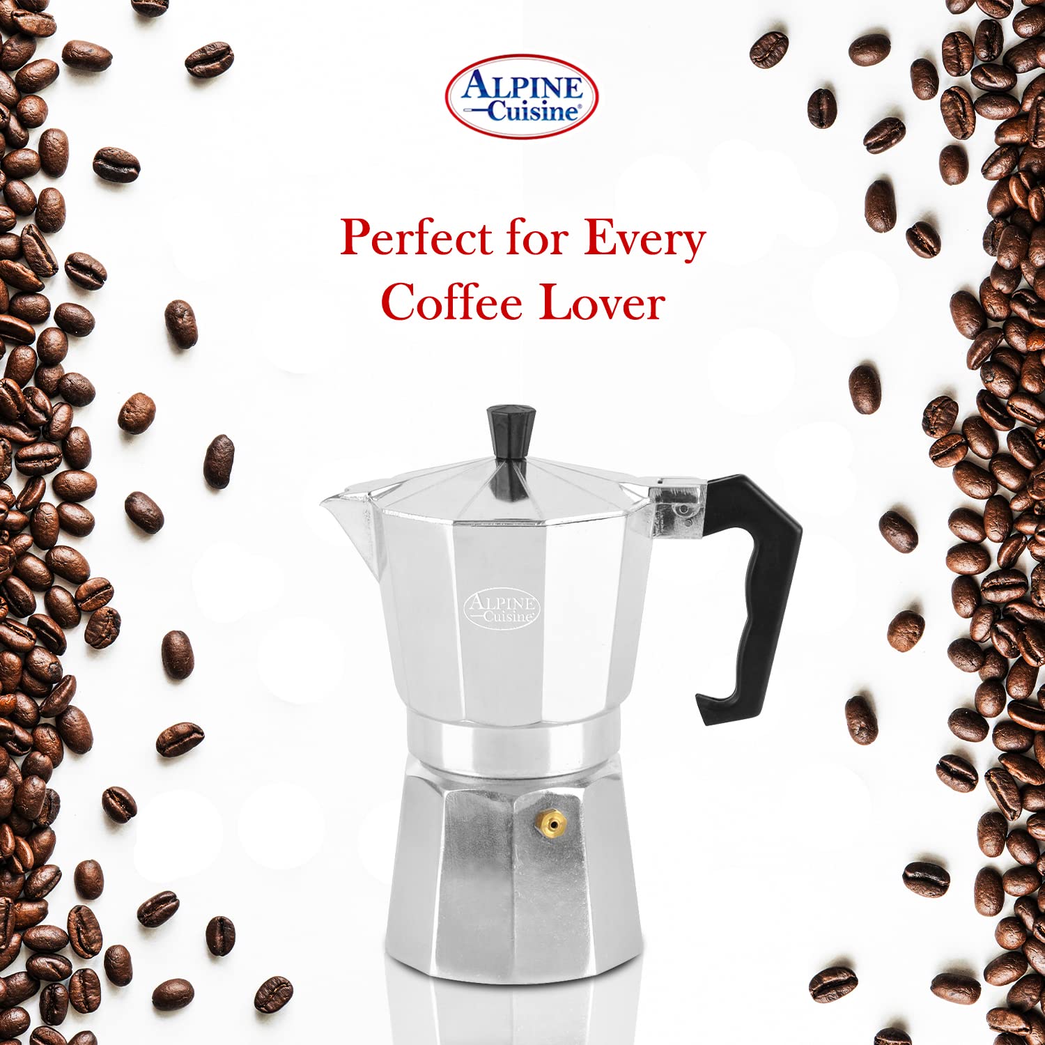 Alpine Cuisine 12.5 Oz Stovetop Espresso Maker - Classic Italian & Cuban Coffee Moka Pot with 9 Espresso Cups - Durable Aluminum Coffee Maker for Home, Camping & Outdoor Use