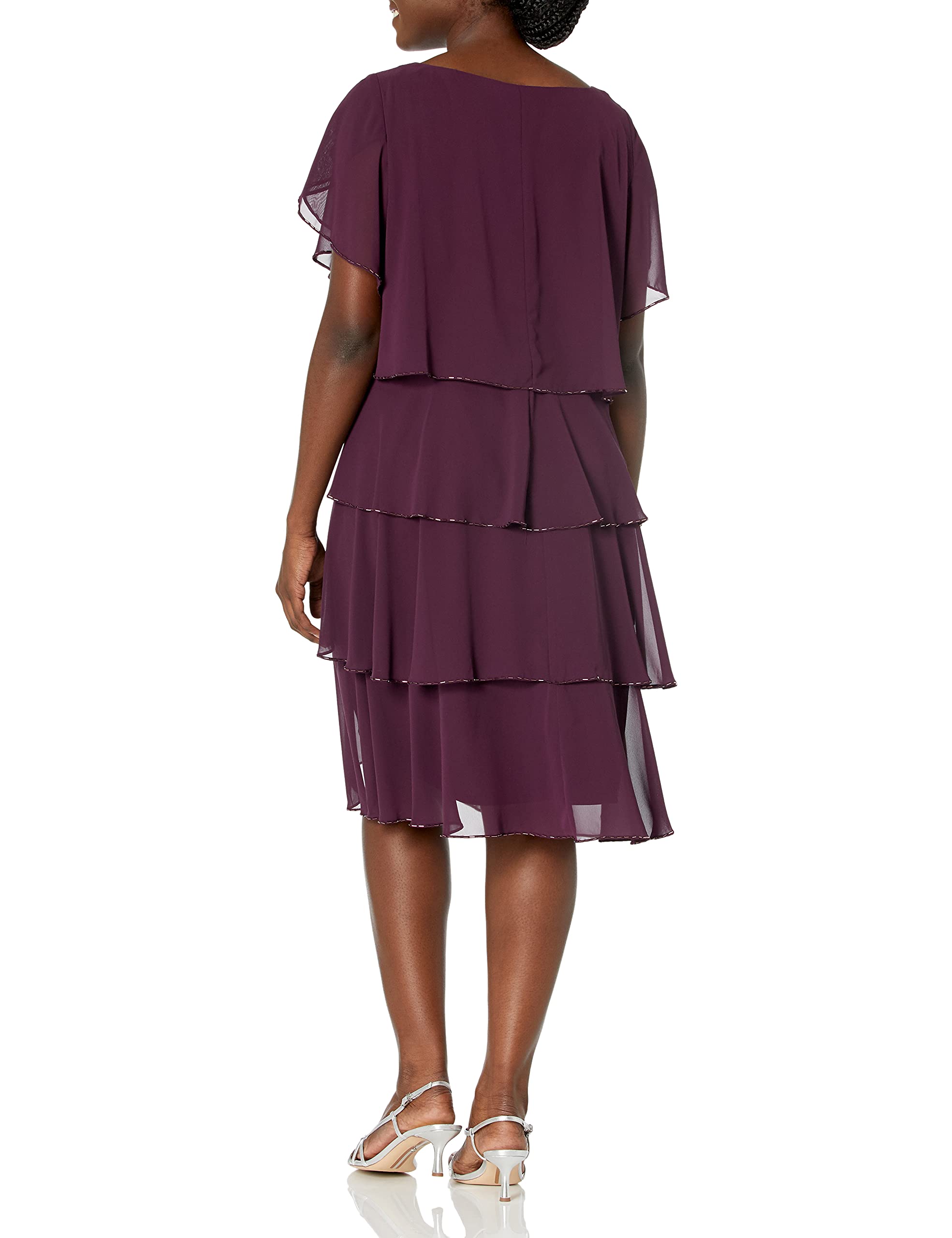 Women's Plus Size Capelet Tier Dress with Beaded Detail - Elegant Flowy Maxi Dress for Special Occasions & Evening Events | S.L. Fashions