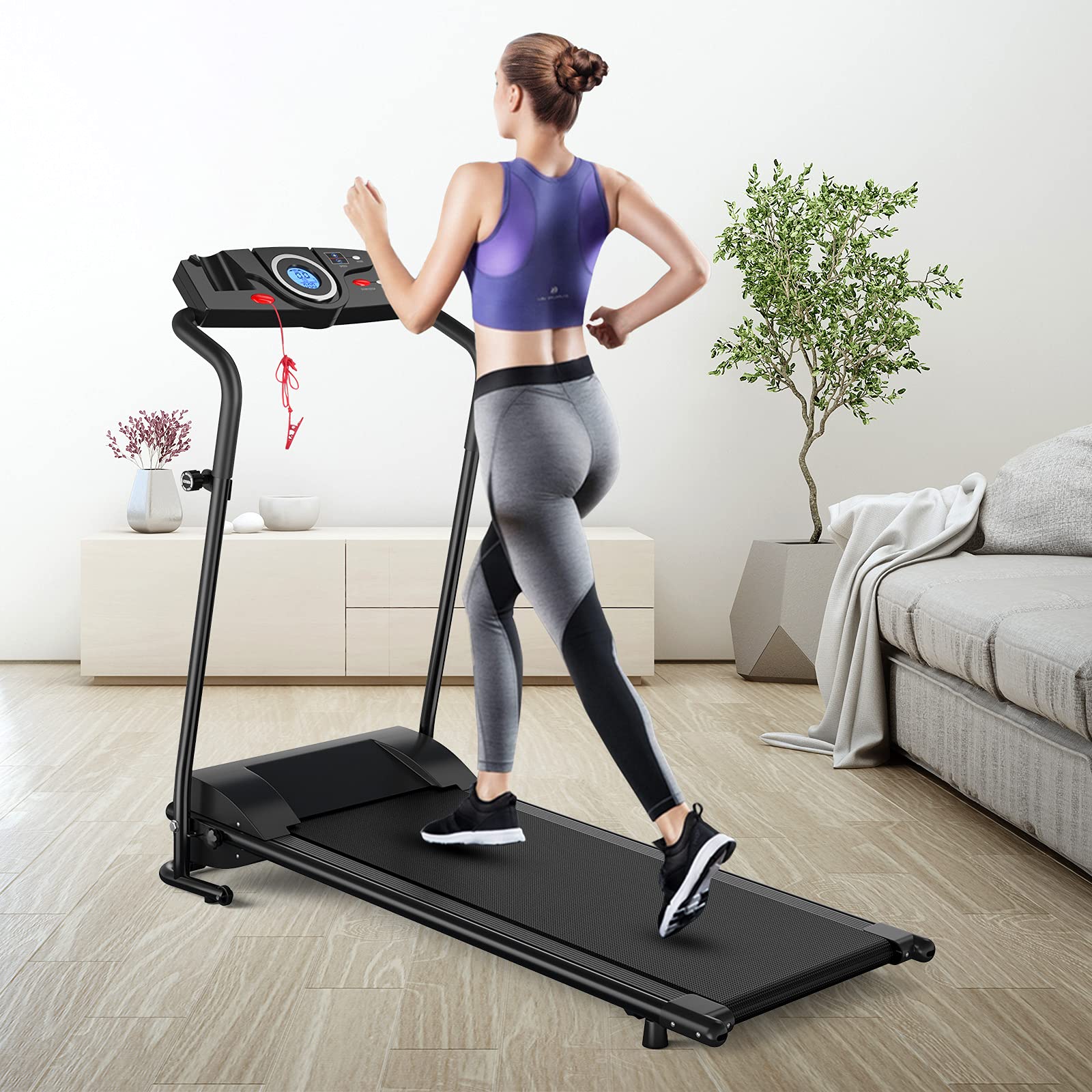 GYMAX Folding Electric Treadmill - 2.25HP Motorized Running Machine with 12 Workout Programs, LCD Display & Bluetooth Speaker | Compact Home Gym Equipment for Cardio Training | Perfect for Small Spaces, Apartments & Home Office Workouts