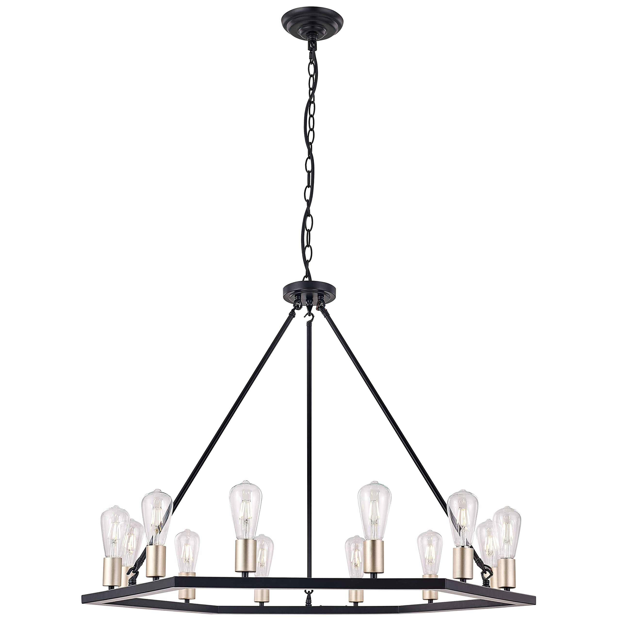 Vanity Art 12-Light Wagon Wheel Chandelier - Farmhouse Rustic Ceiling Light Fixture with Candle-Style Bulbs for Living Room, Kitchen, Dining Room (MLT3112LT-BD-BK) - Perfect for Country Homes, Barn Weddings & Cozy Cabin Decor