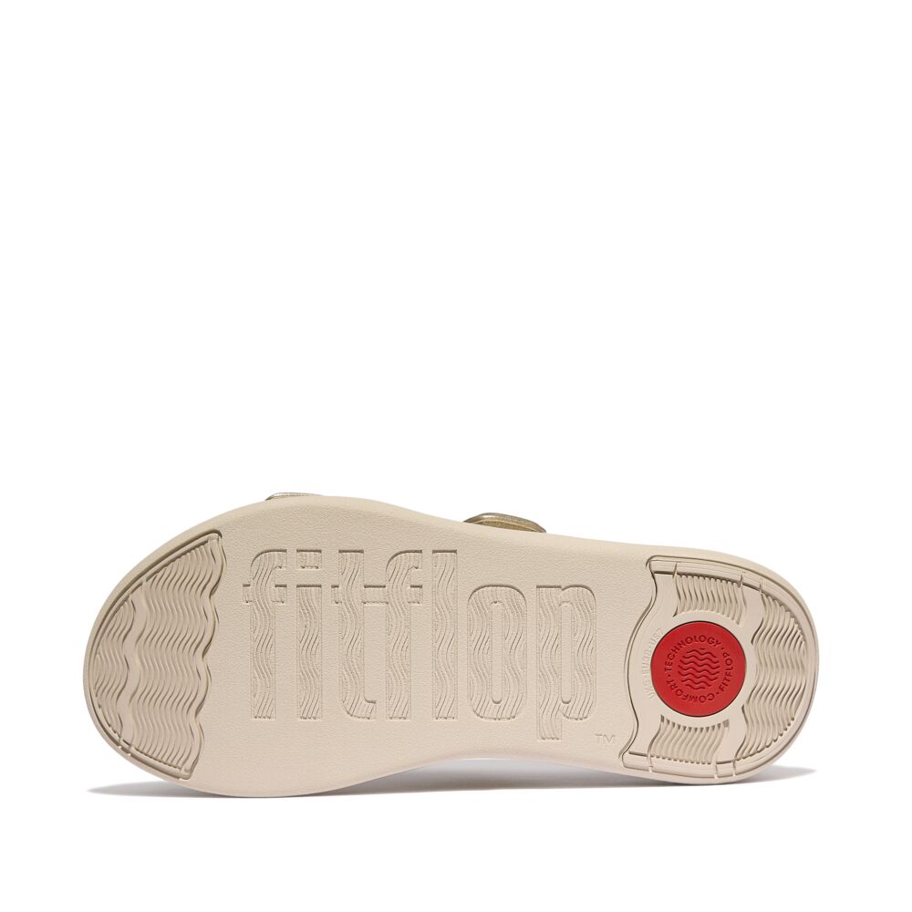 FitFlop F Mode Go Adjustable Flatform Two Bar Slide Sandals for Women - Comfortable Orthopedic Support, Lightweight & Cushioned - Perfect for Walking, Travel, and Summer Outfits (Platino)