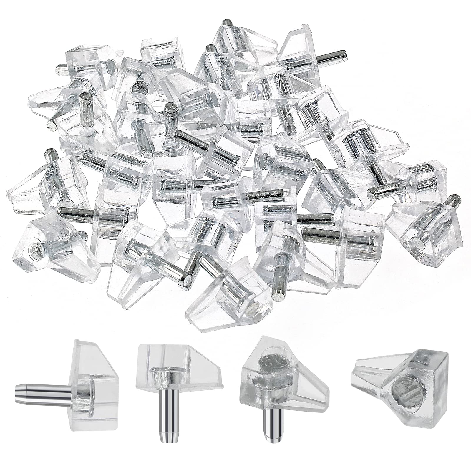 30pcs 1/8 Inch (3mm) Clear Plastic Shelf Support Pegs - Cabinet Shelf Pins, Furniture Shelf Supports for Closet, Kitchen & Bookshelves - Easy Installation & Space Saving Organizer