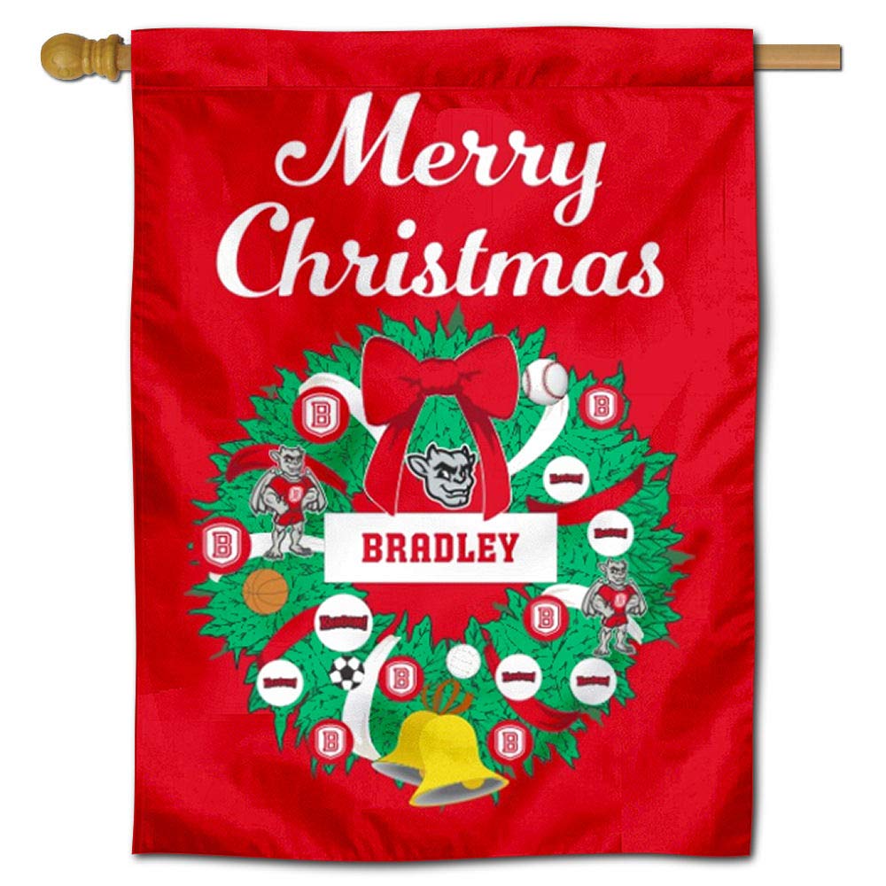 Bradley Braves Happy Holidays Christmas Banner Flag - Festive College Team Spirit Decor for Home, Office & Game Day Celebrations
