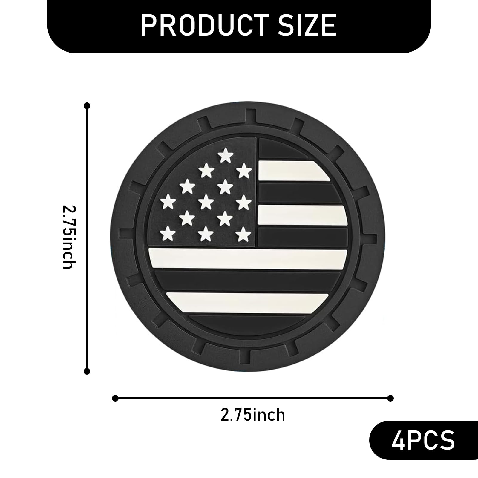 4-Pack American Flag Car Cup Holder Coasters - 2.75 Inch Non-Slip Shockproof Drink Mats for Vehicles - Universal Car Interior Accessories (Black) - Perfect for Road Trips, Commuting and Daily Driving