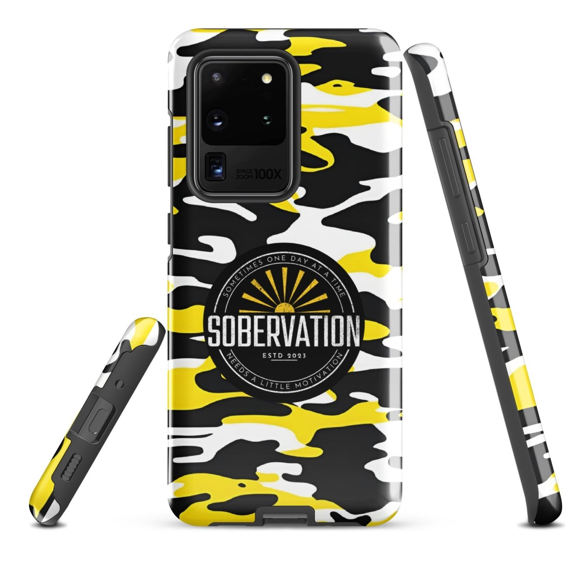 Sobervation Yellow Camo Samsung Phone Case - Stylish Protective Cover for Samsung Galaxy | Motivational Sobriety Gift for Recovery & Everyday Use