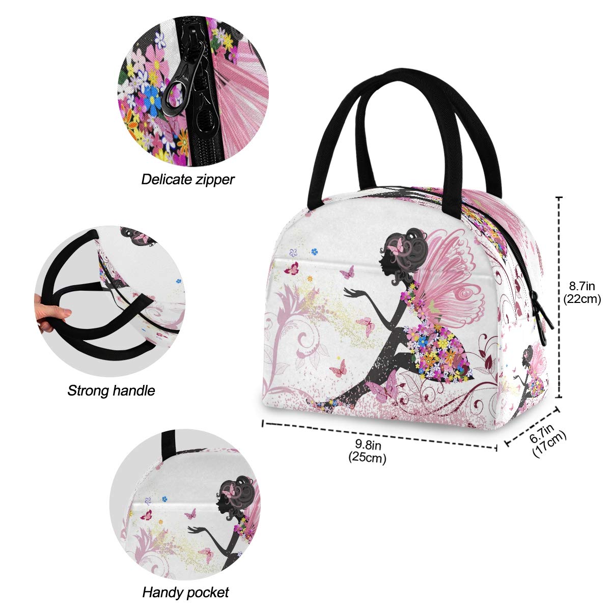 Butterfly Girl Insulated Lunch Bags for Women - Cute Leakproof Cooler Tote with Thermal Lining - Perfect for Work, School, Picnics & Outdoor Activities