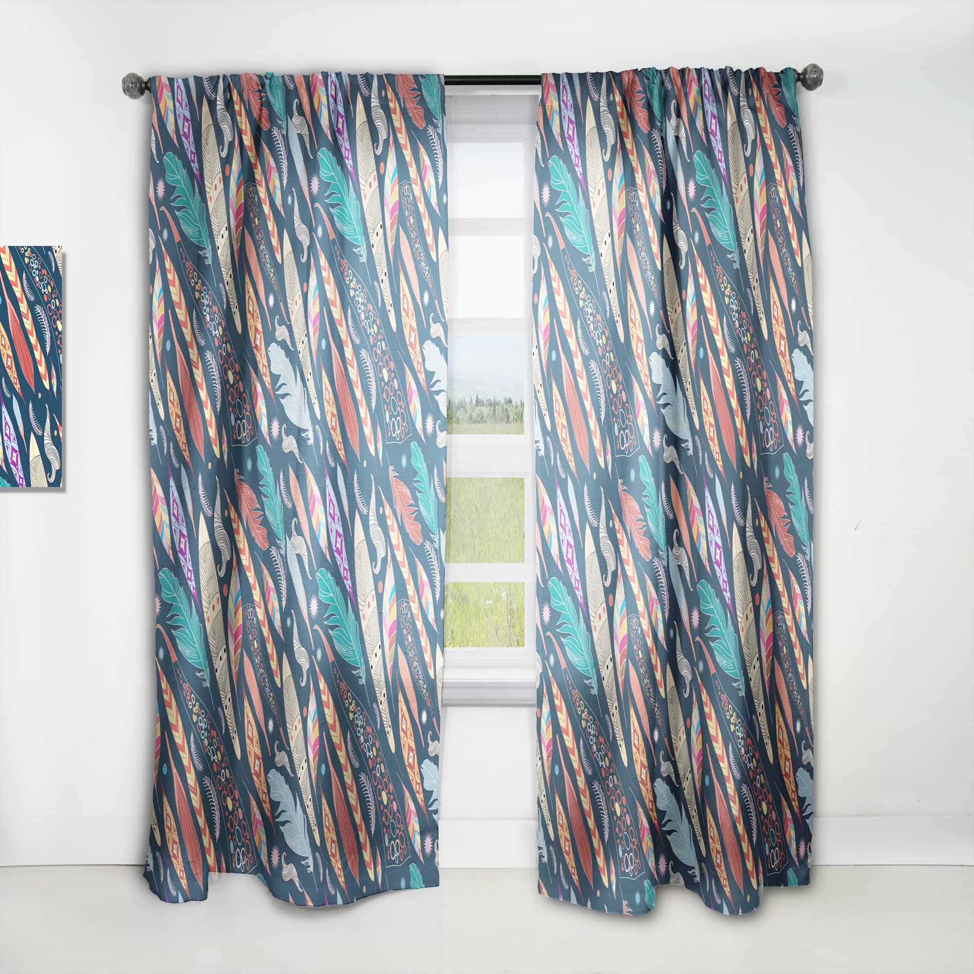 DesignQ Thermal Insulated Curtains - Leaves & Feathers Pattern Single Panel (52x95 inches) for Bedroom & Living Room - Blackout Drapes for Privacy, Light Control & Energy Efficiency