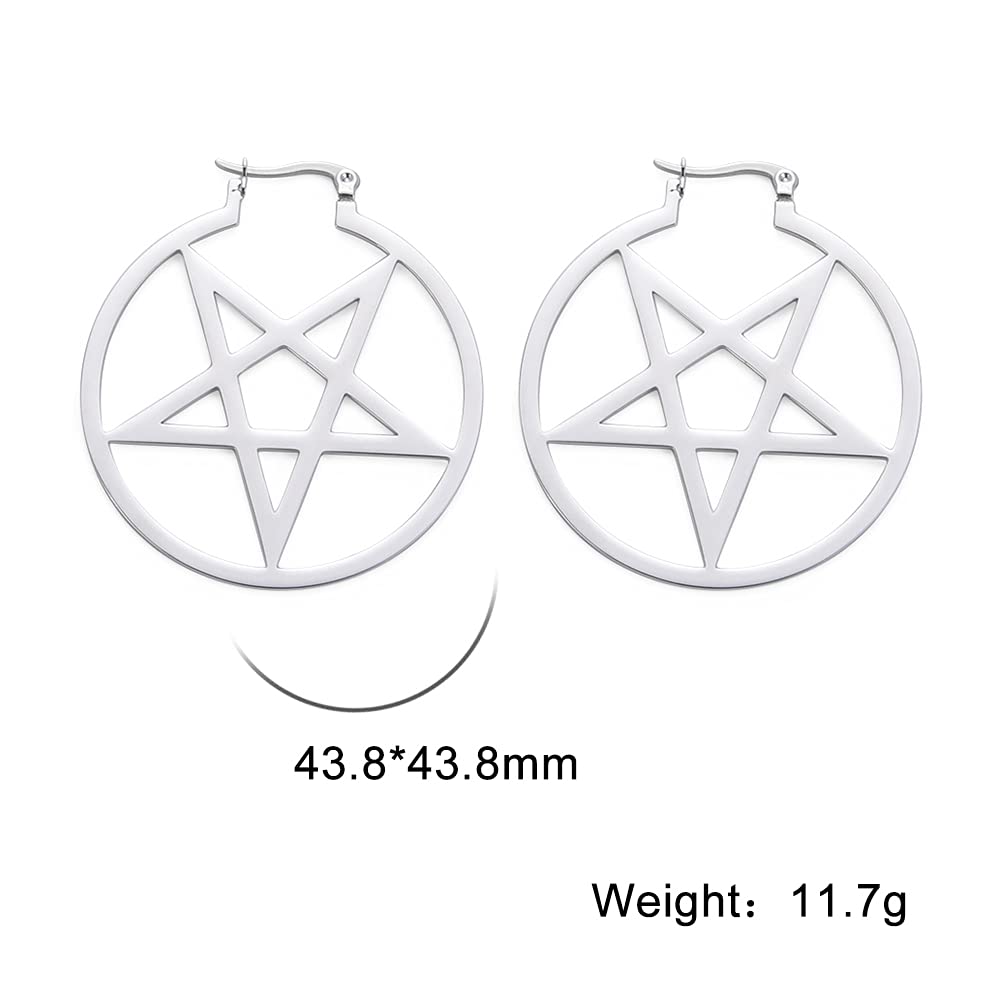 LIKGREAT Large Pentagram Earrings for Women - Pagan Wiccan Hoop Earrings with Pentacle Buckle - Gothic Witchy Jewelry for Halloween Parties, Rituals & Everyday Boho Style