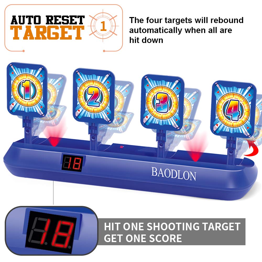 BAODLON Electronic Shooting Target Game Set with Auto-Scoring & Reset - Foam Dart Toy Gun Included - Fun Shooting Game for Kids Ages 5-10 - Perfect Gift for Boys - Compatible with 2 Toy Guns - Great for Indoor/Outdoor Play, Birthday Parties & Family Game Nights