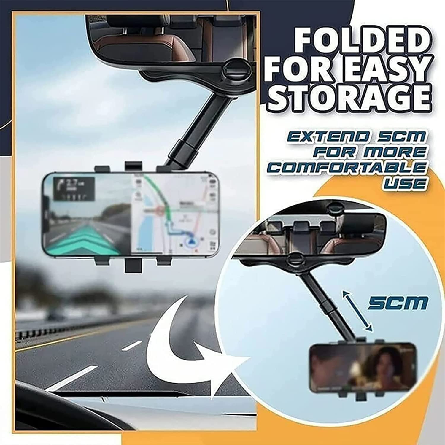 Elemenix 360° Rotatable & Retractable Car Phone Mount Holder - Adjustable GPS Phone Stand for Dashboard & Rearview Mirror | Perfect for Hands-Free Navigation, Driving Safety & Road Trips