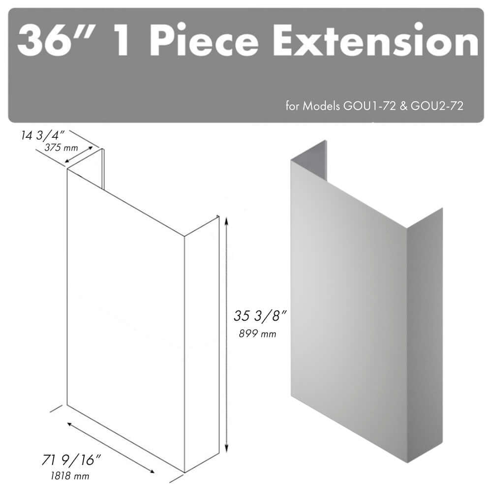 ZLINE 36-Inch Chimney Extension for 72-Inch Under Cabinet Outdoor Grill Hood (1PEXT GOU72 36) - Perfect for Extending Range Hood Ventilation in Outdoor Kitchens & BBQ Areas