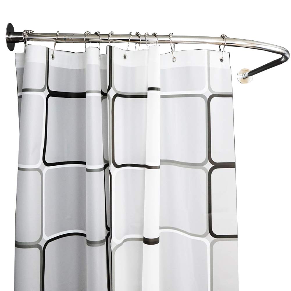 DFGENLY L-Shaped Adjustable Stainless Steel Curved Shower Corner Rod - Telescoping Wall Mounted Punch-Free Bathroom Shower Curtain Rod for Clothing Stores & Home Use (Chrome Finish) - Perfect for Small Bathrooms, Walk-In Closets & Retail Displays