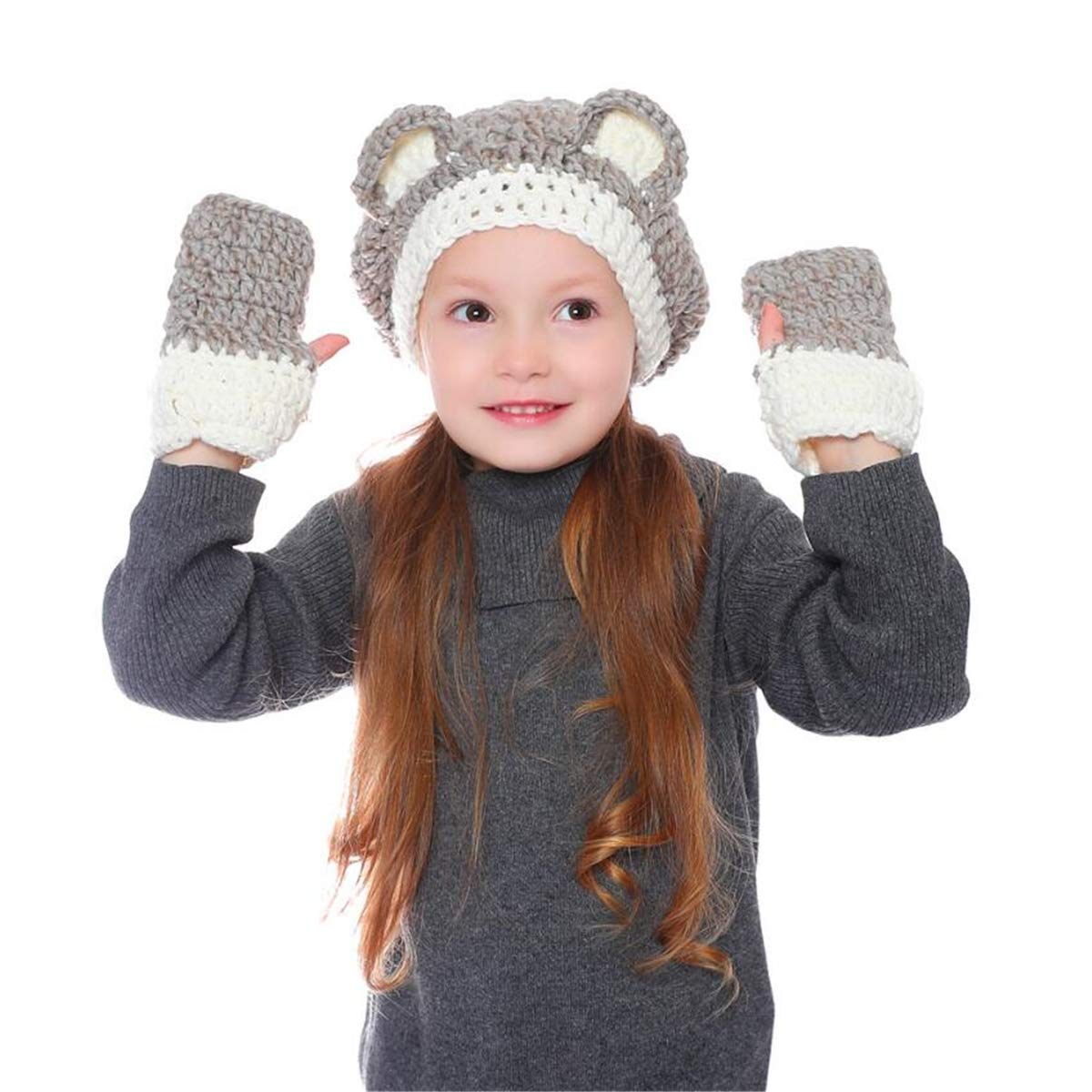 KAISHIN Winter Girls Hat Set - Cute Animal Knit Cap, Bomber Hat, Scarf & Gloves for Kids | Warm Cold Weather Accessories for School, Outdoor Play & Snow Days