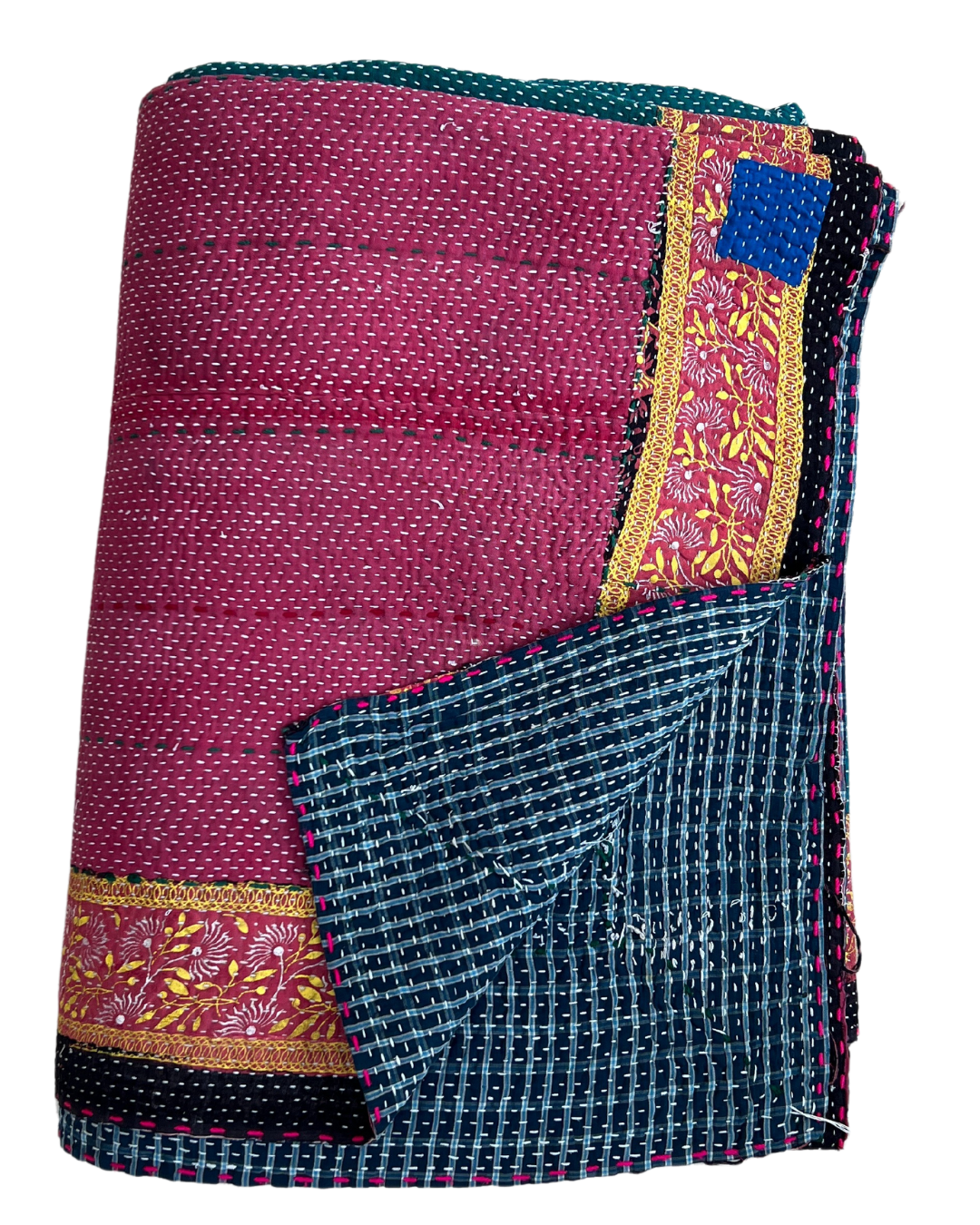 Premium Heavyweight Kantha Quilt No. 549 - Handmade Cotton Patchwork Bedspread for Cozy Home Decor & Winter Warmth - Perfect for Bedroom, Living Room, and Guest Room Comfort